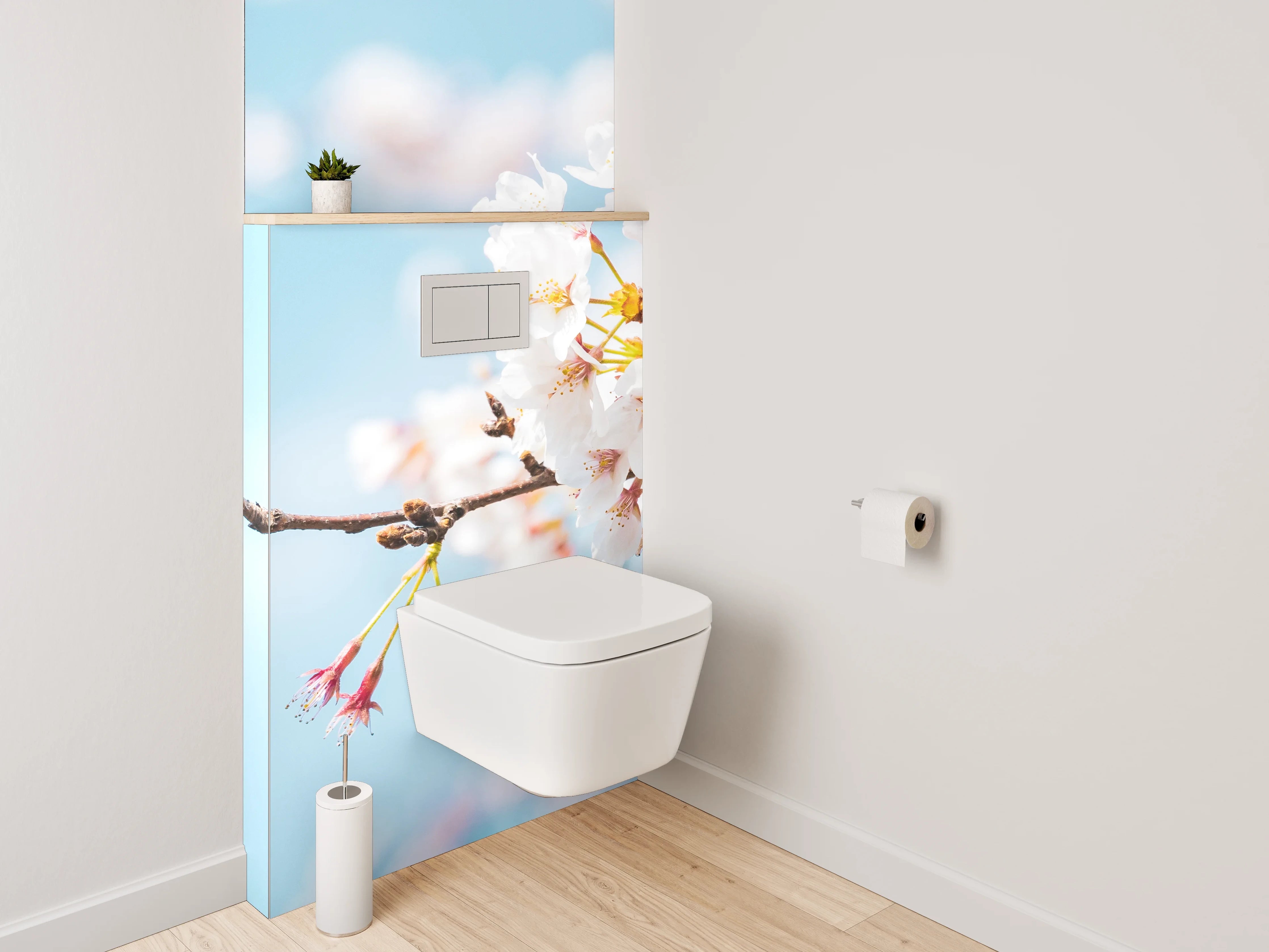 WC-Rückwand - Kirschblütenzweig vor blauem Himmel