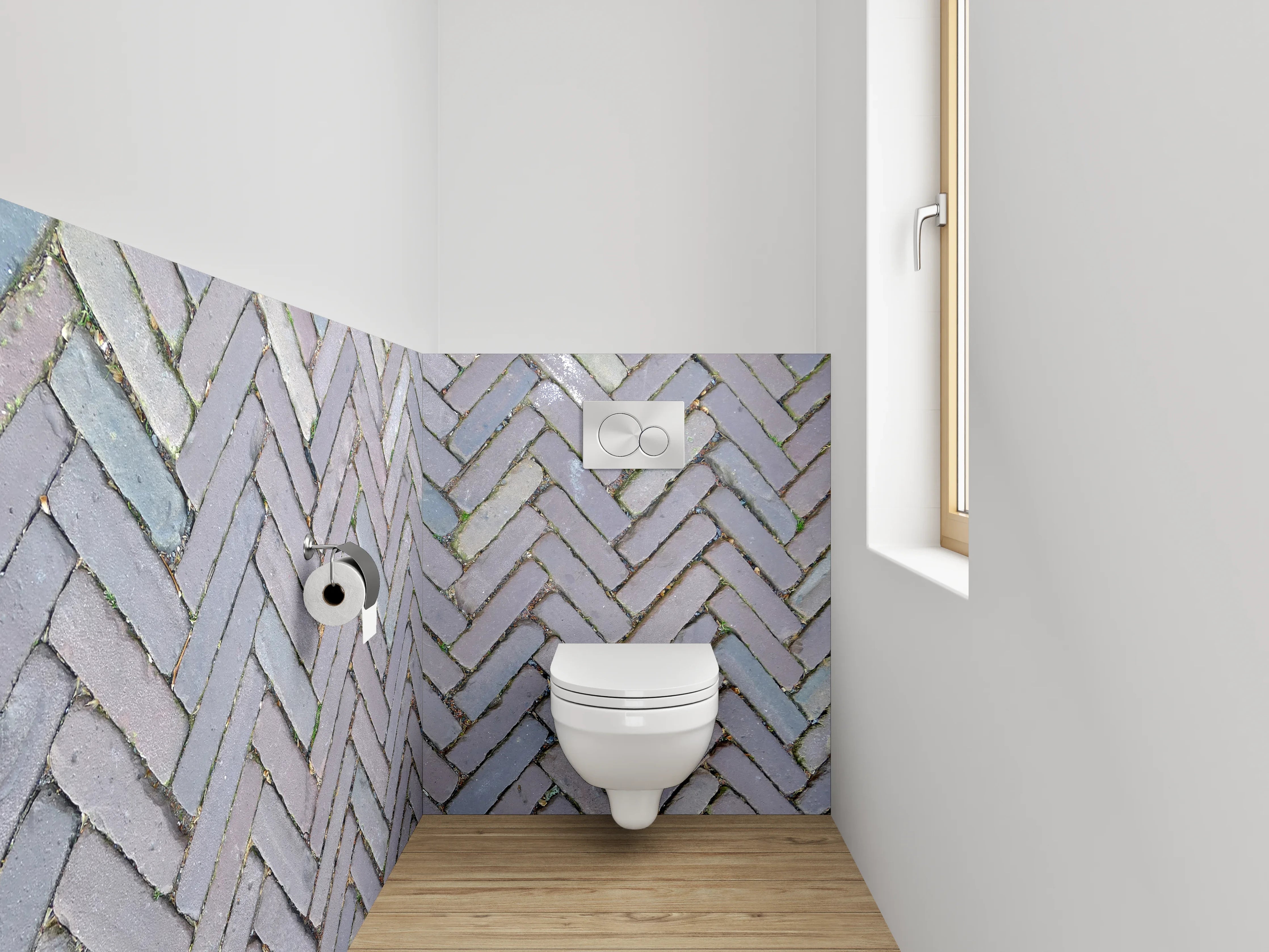 WC-Rückwand - Klassische Fischgrät Pflastersteine Muster