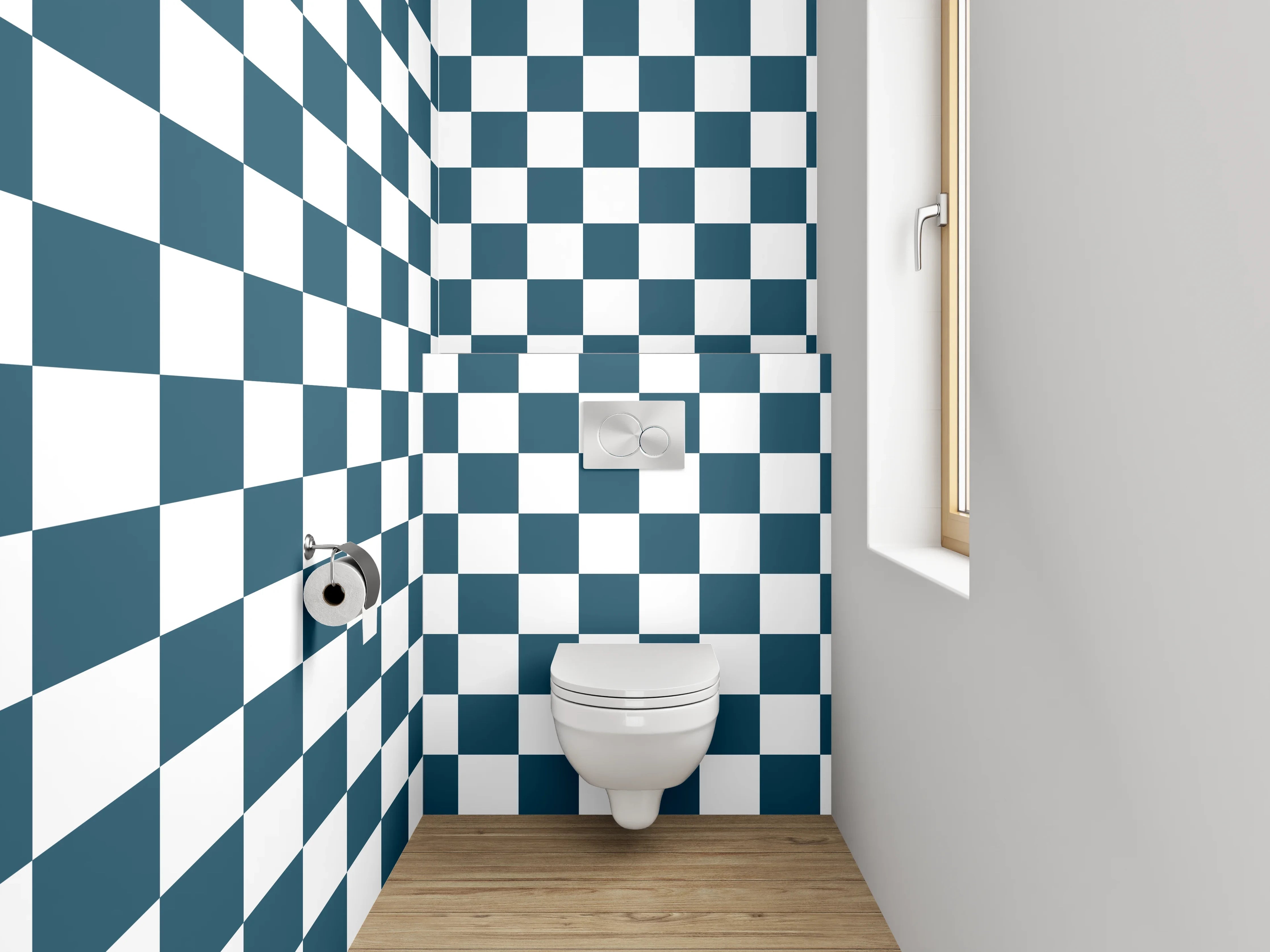 WC-Rückwand - Klassisches Kachelmuster in Blau-Weiß
