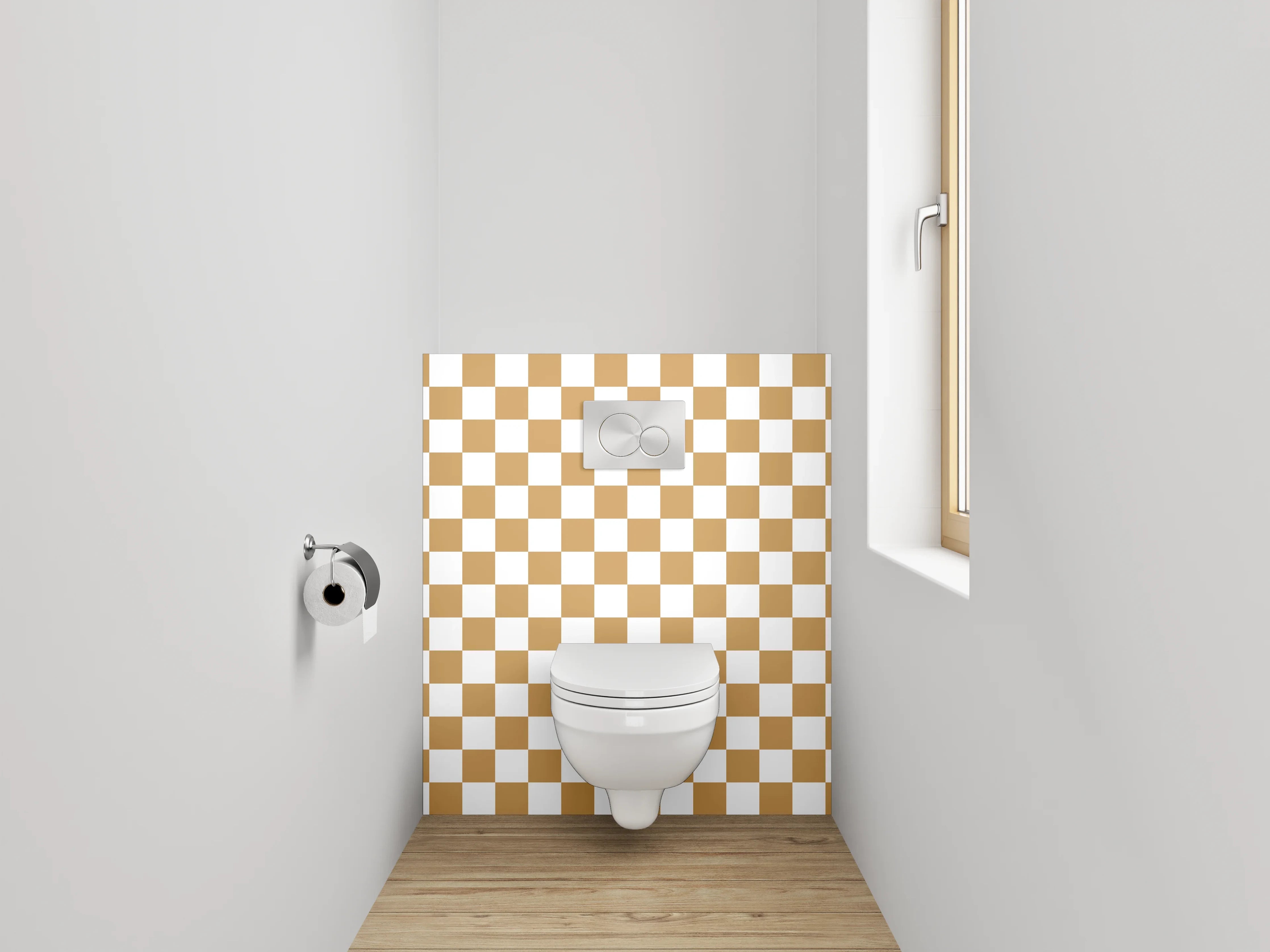 WC-Rückwand - Klassisches Karo-Muster Braun Weiß