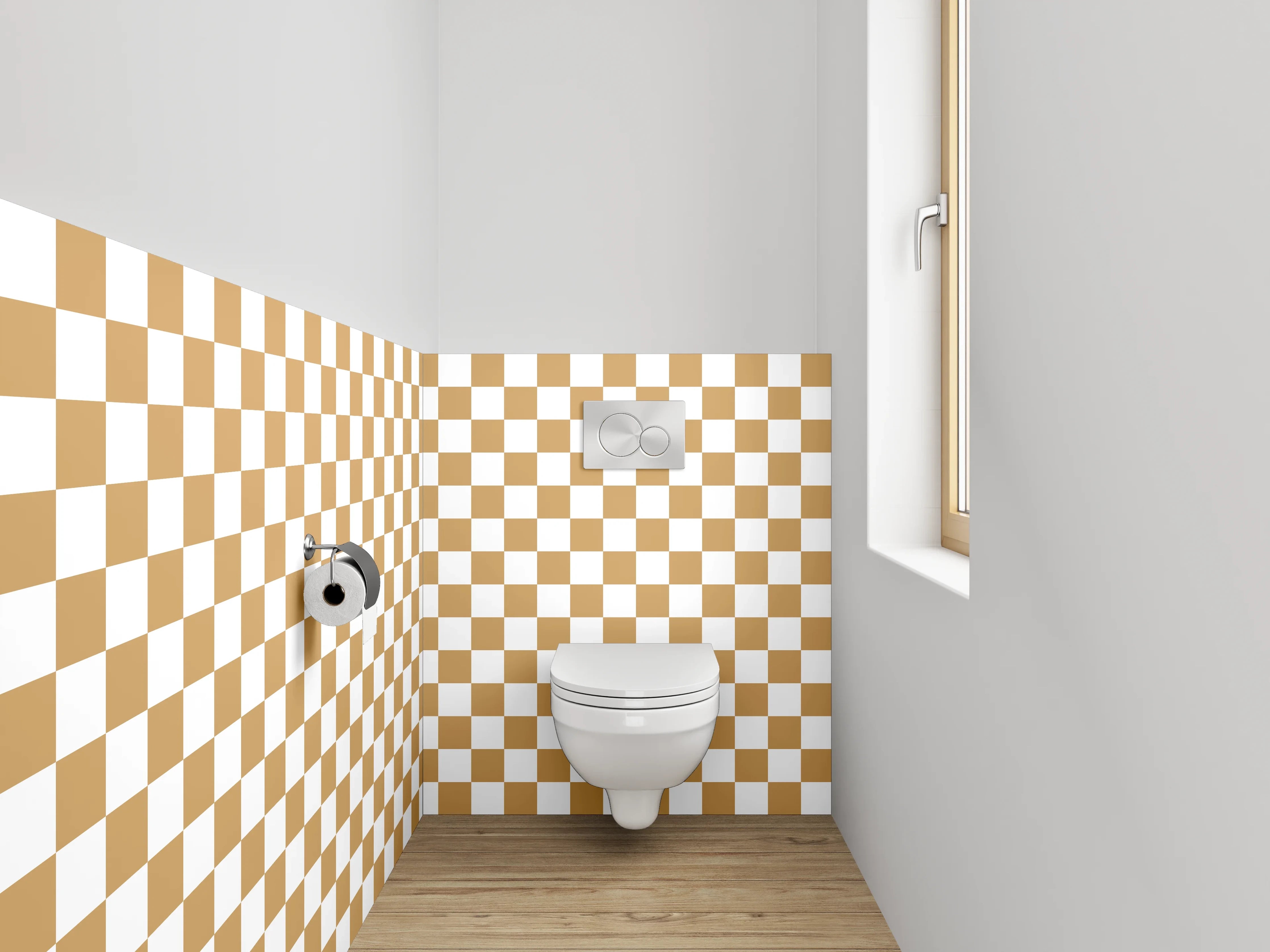WC-Rückwand - Klassisches Karo-Muster Braun Weiß
