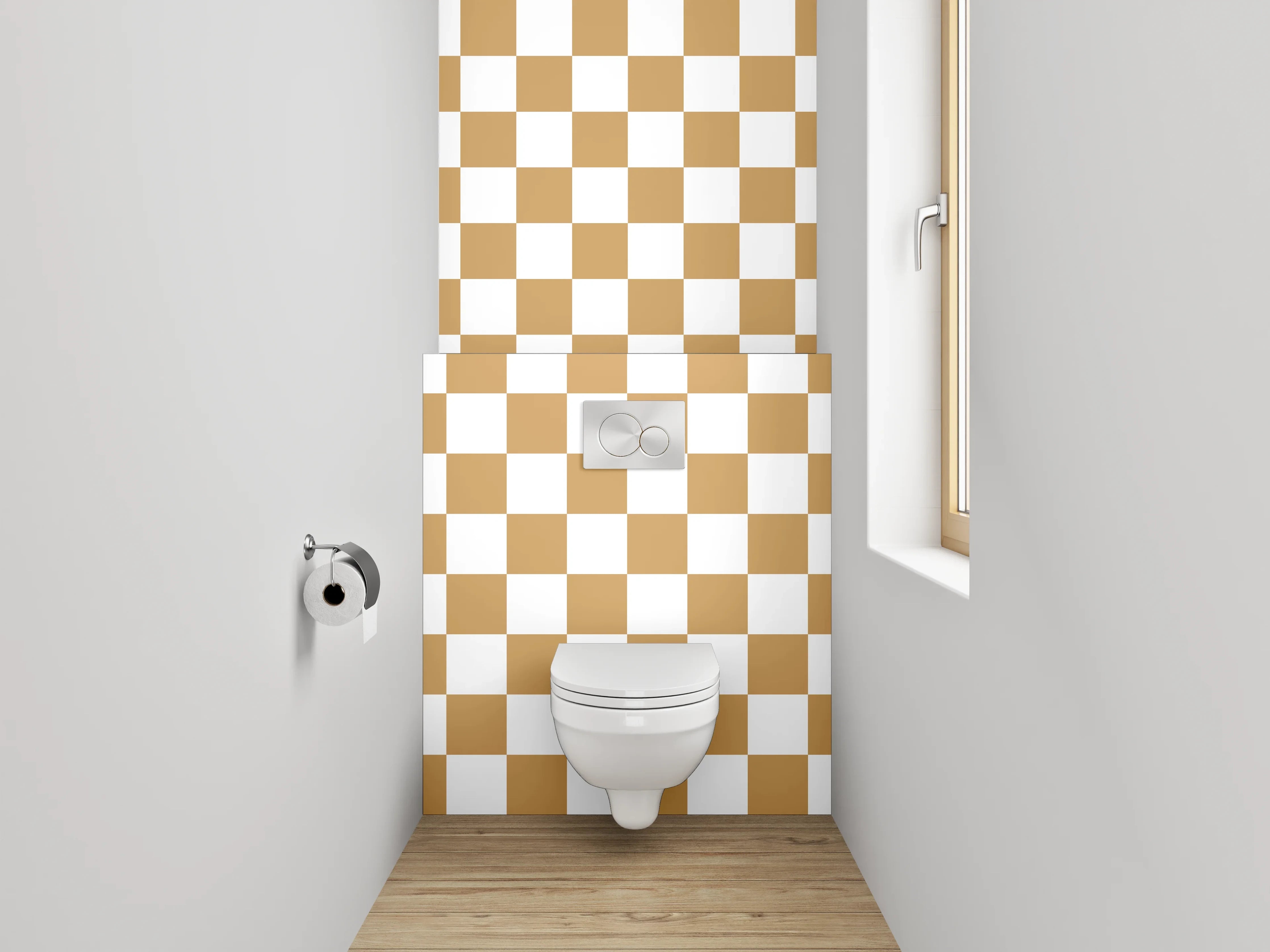 WC-Rückwand - Klassisches Karo-Muster Braun Weiß
