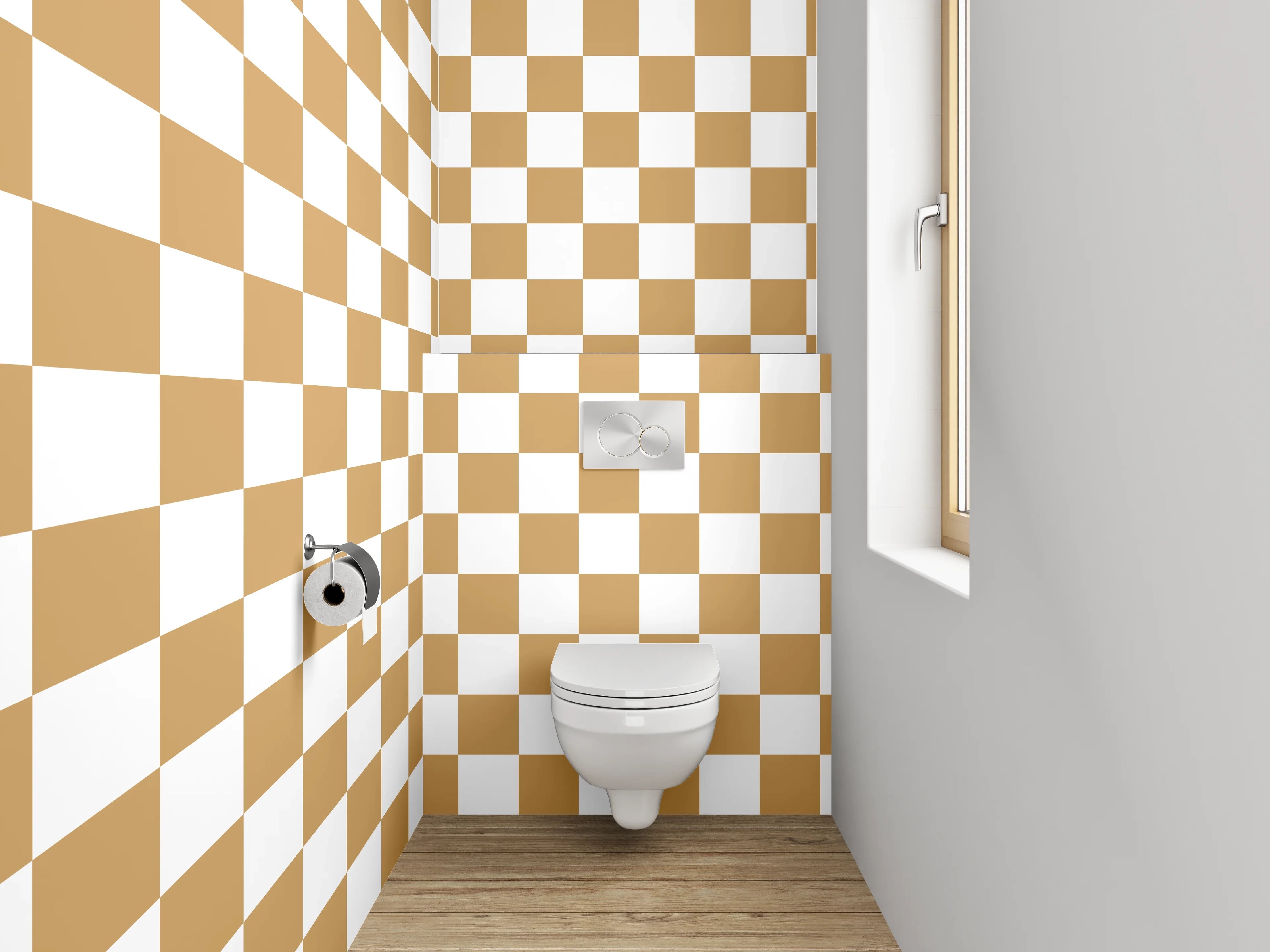 WC-Rückwand - Klassisches Karo-Muster Braun Weiß