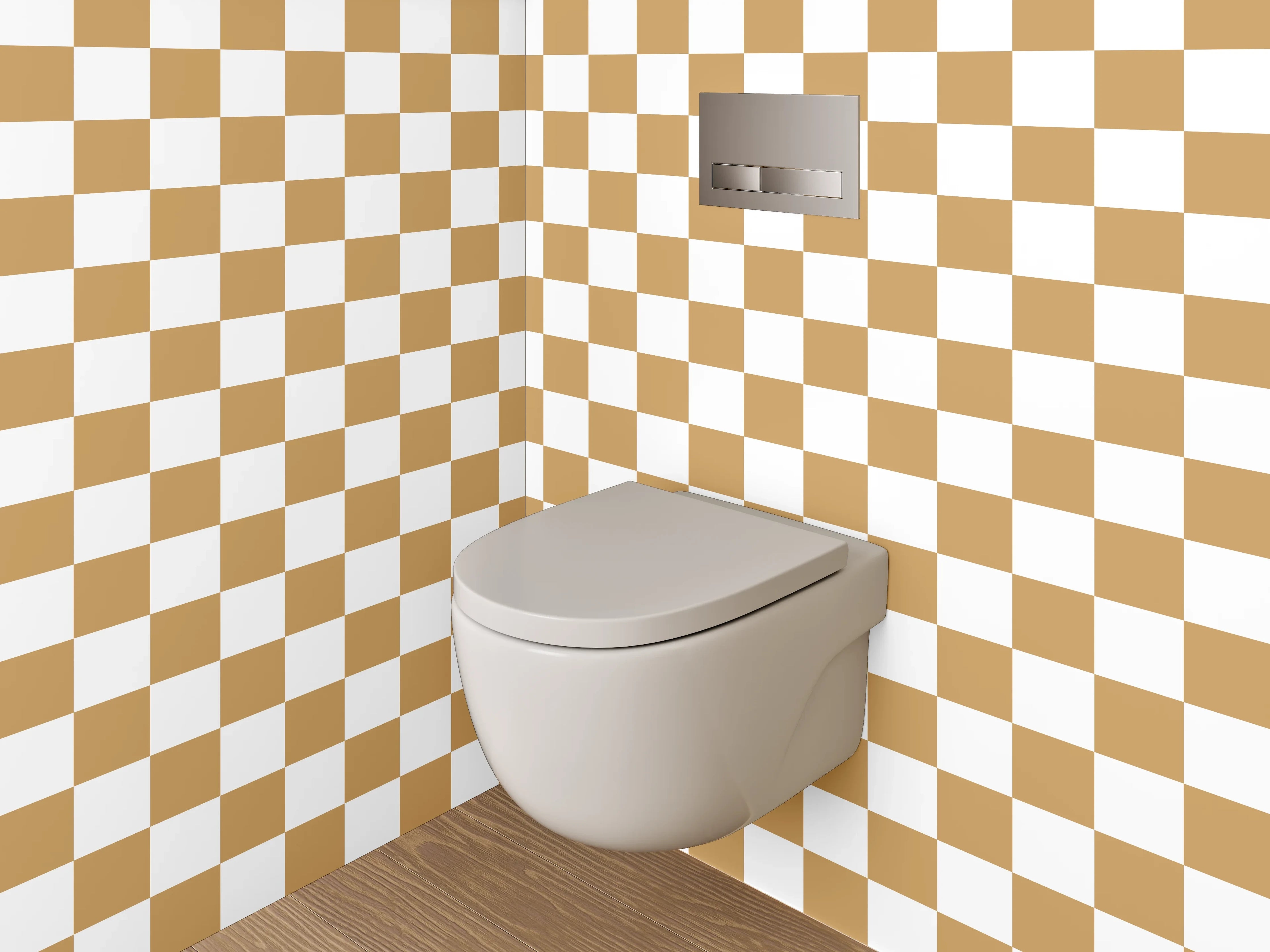 WC-Rückwand - Klassisches Karo-Muster Braun Weiß