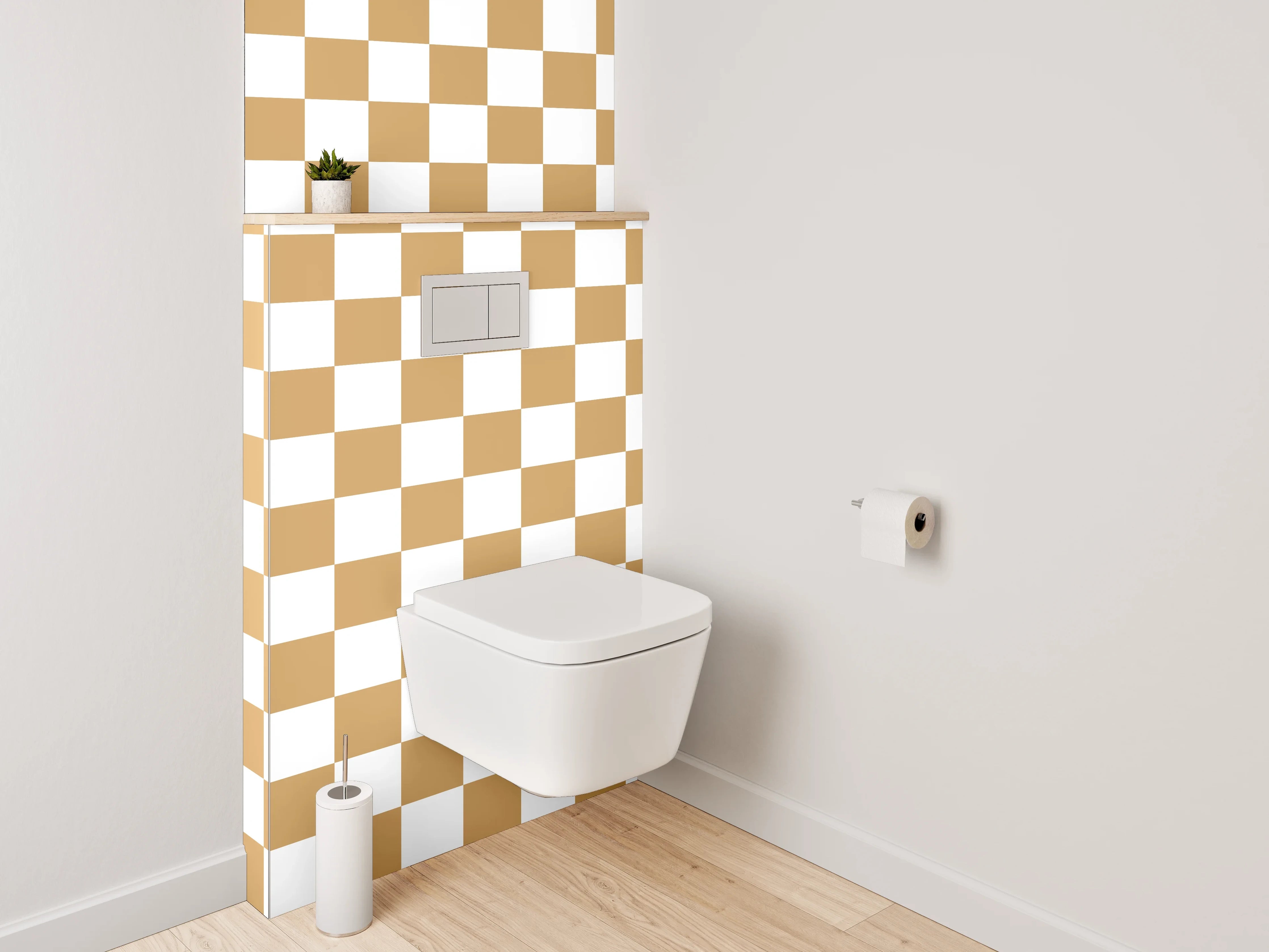 WC-Rückwand - Klassisches Karo-Muster Braun Weiß