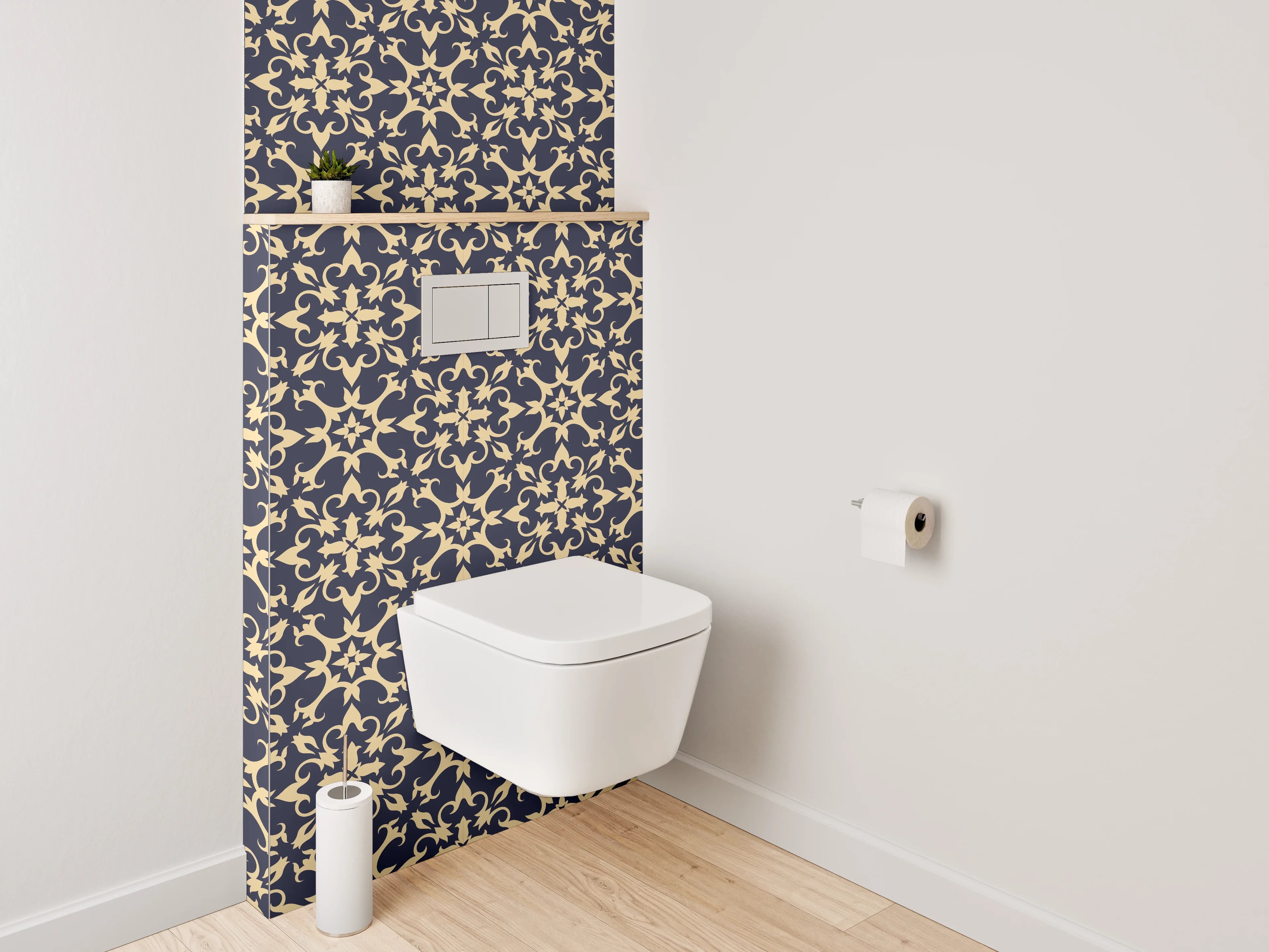 WC-Rückwand - Klassisches Ornament Muster Dunkelblau Gold