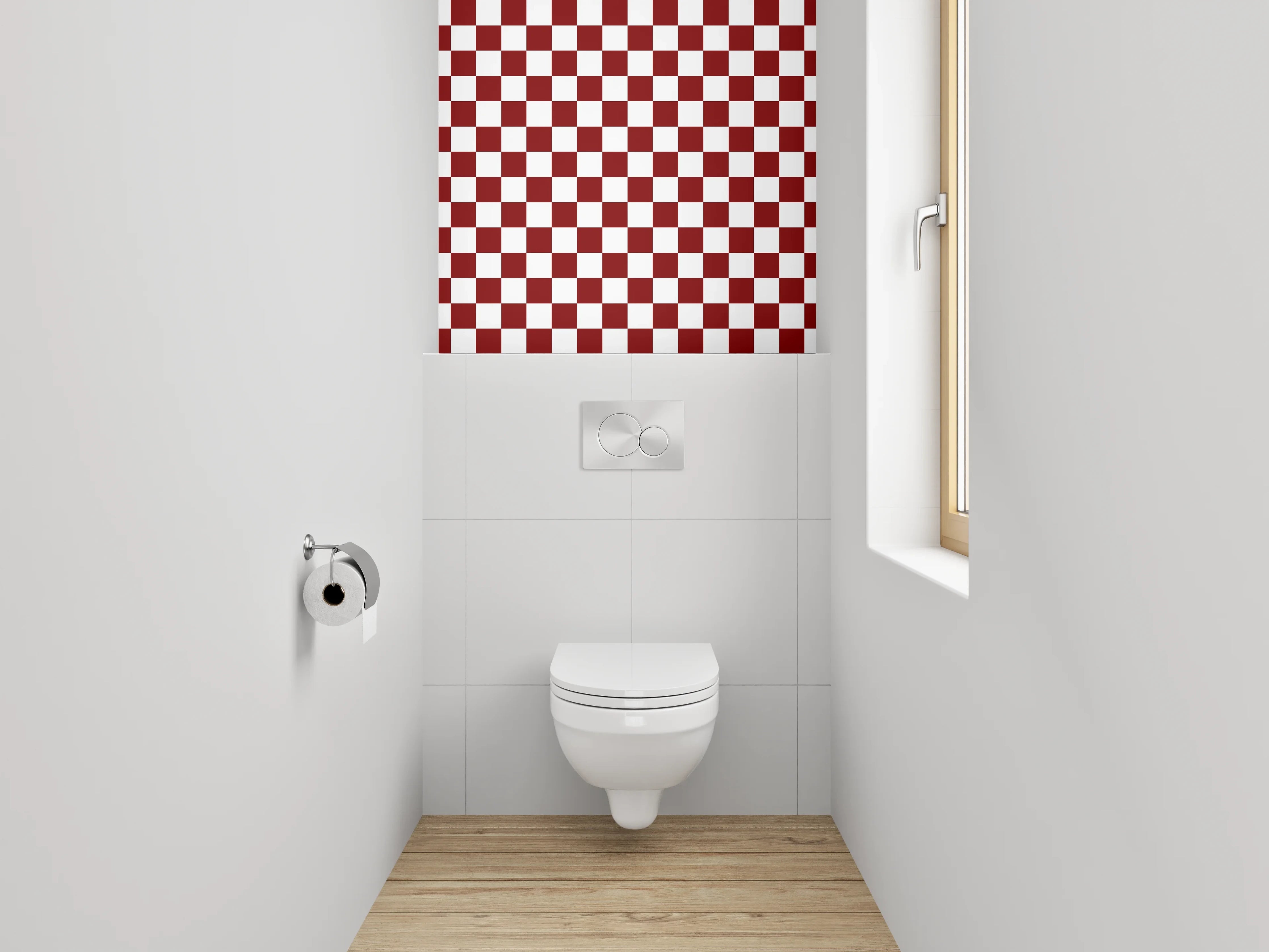 WC-Rückwand - Klassisches Schachbrettmuster Rot-Weiß