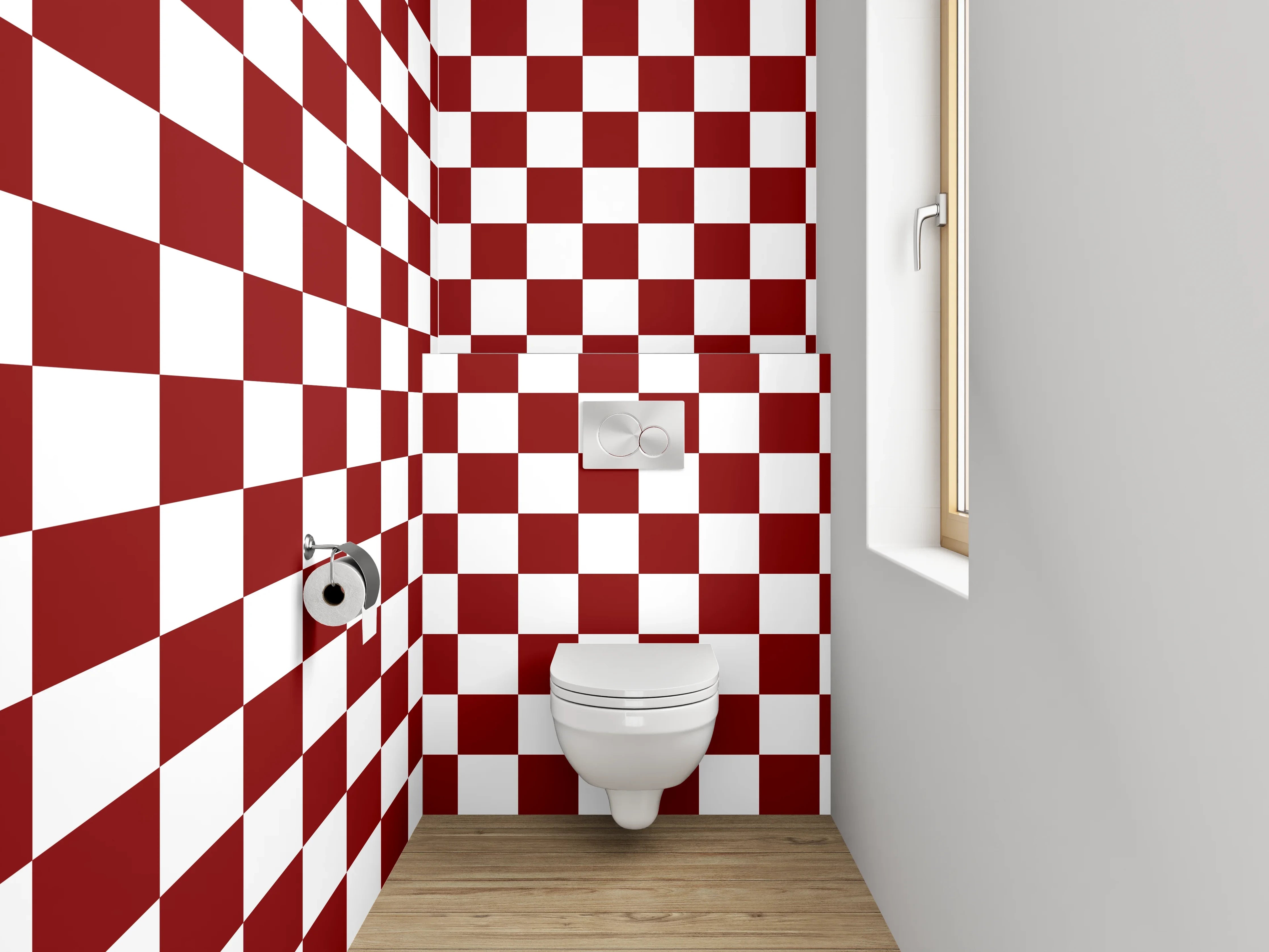 WC-Rückwand - Klassisches Schachbrettmuster Rot-Weiß