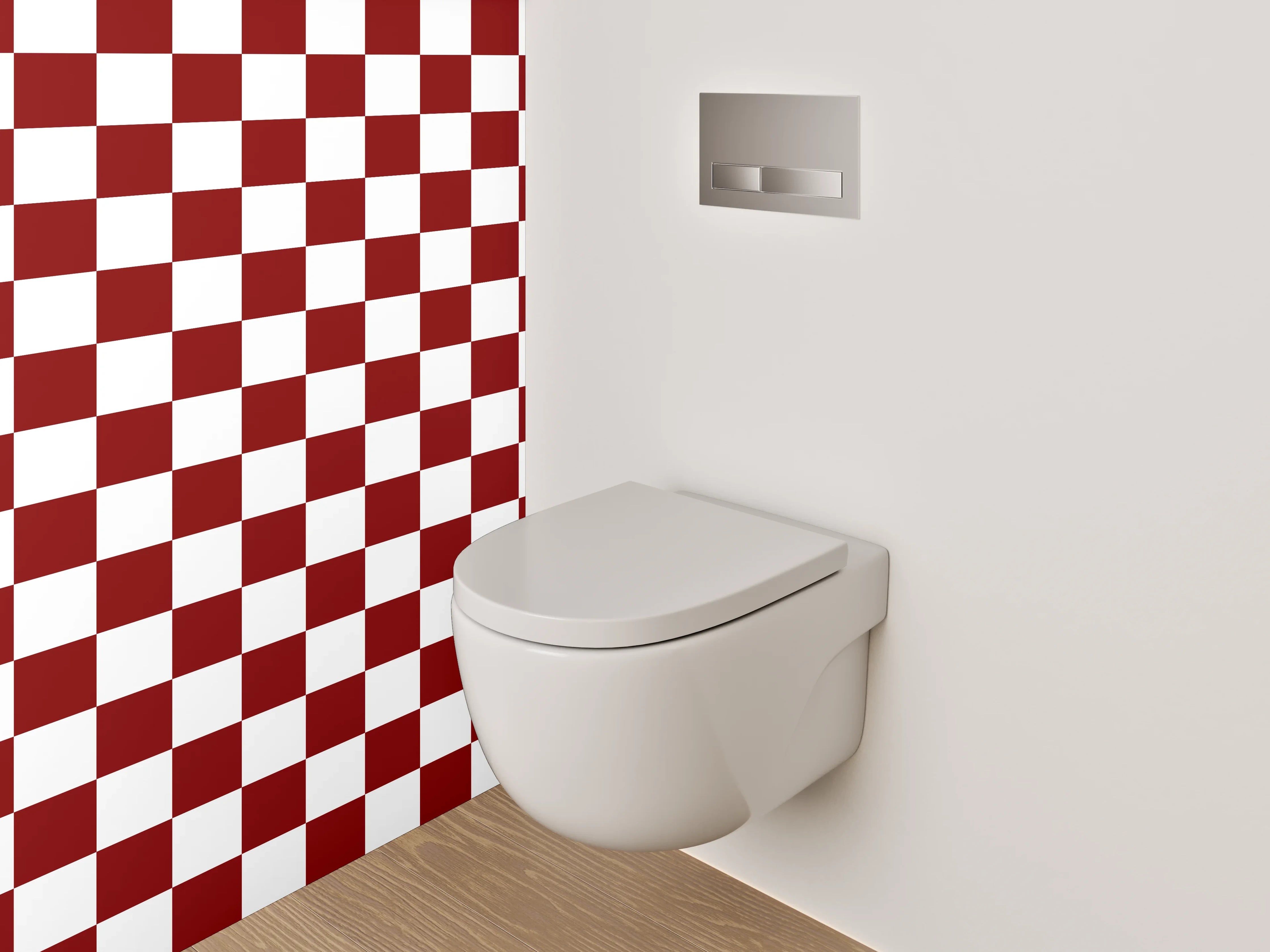 WC-Rückwand - Klassisches Schachbrettmuster Rot-Weiß