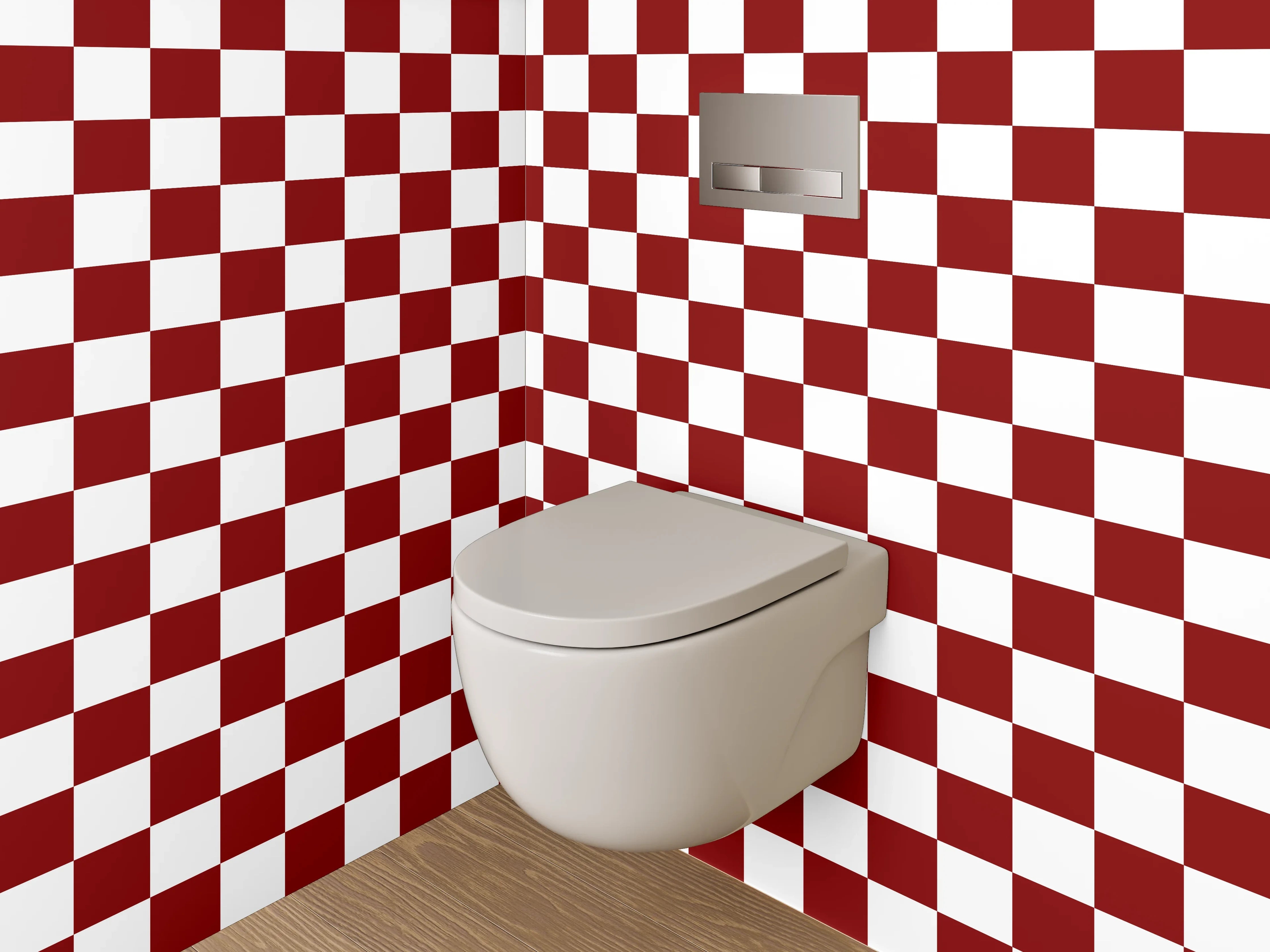 WC-Rückwand - Klassisches Schachbrettmuster Rot-Weiß