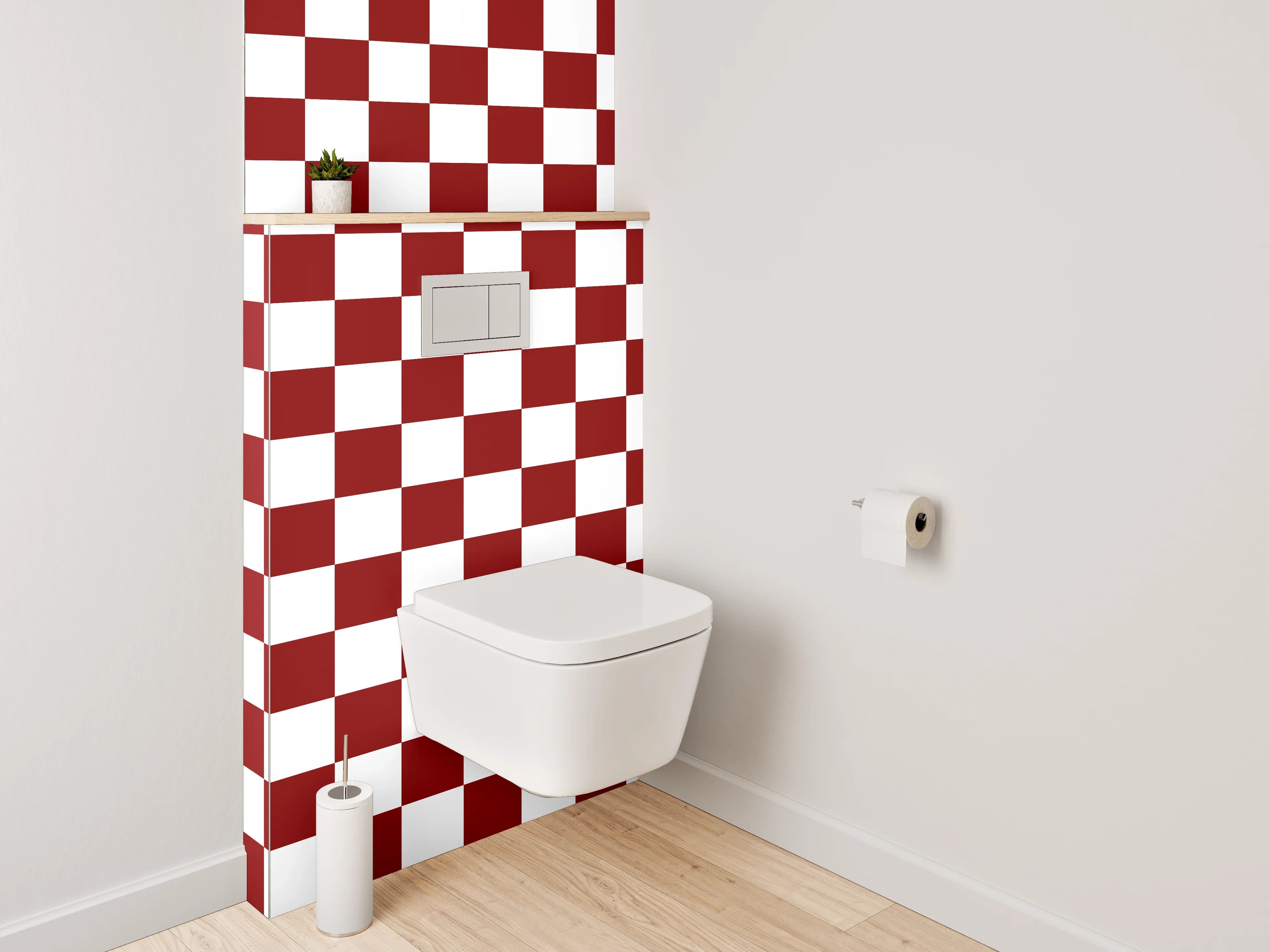 WC-Rückwand - Klassisches Schachbrettmuster Rot-Weiß