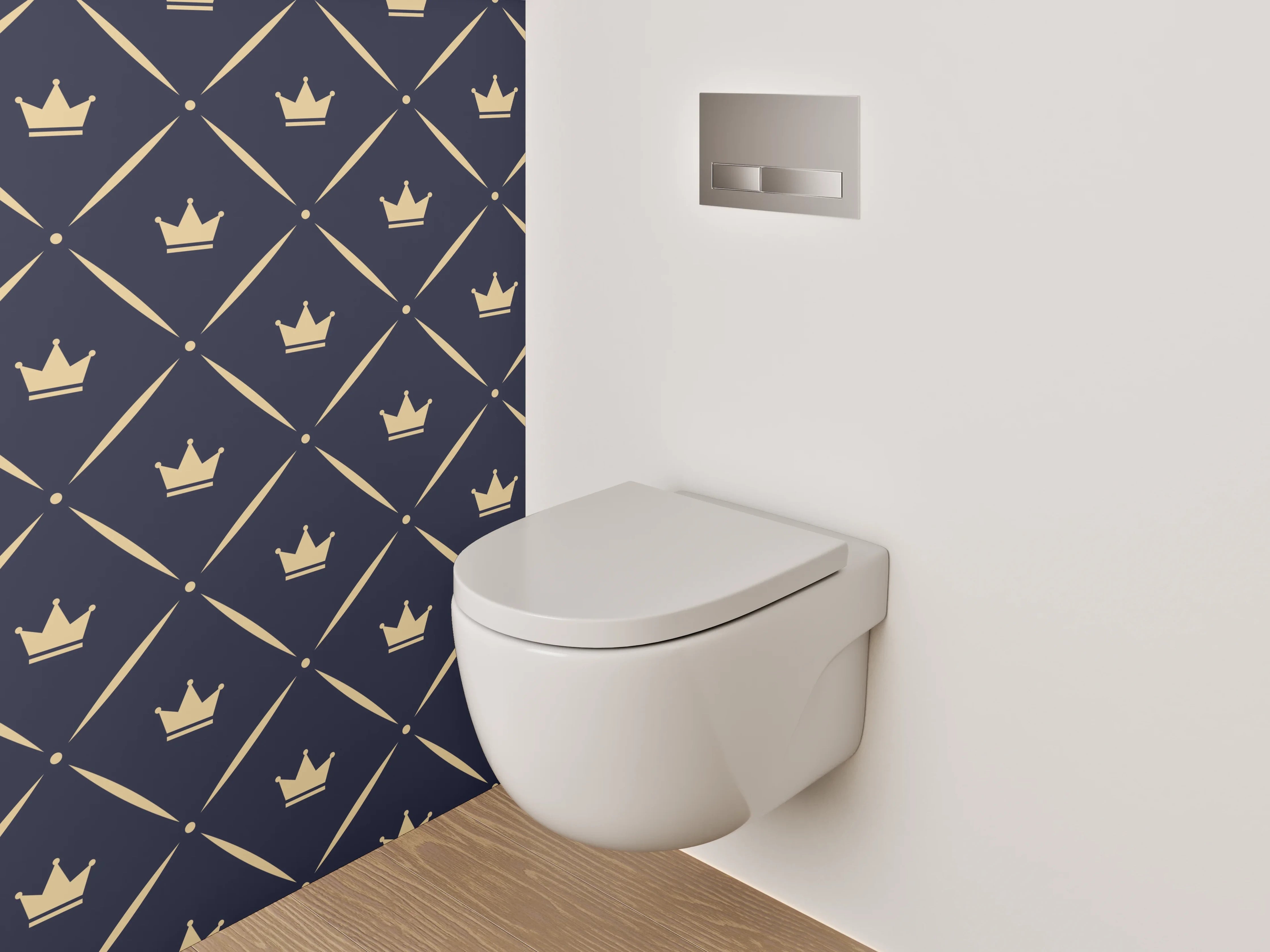 WC-Rückwand - Königliches Kronenmuster Blau Gold