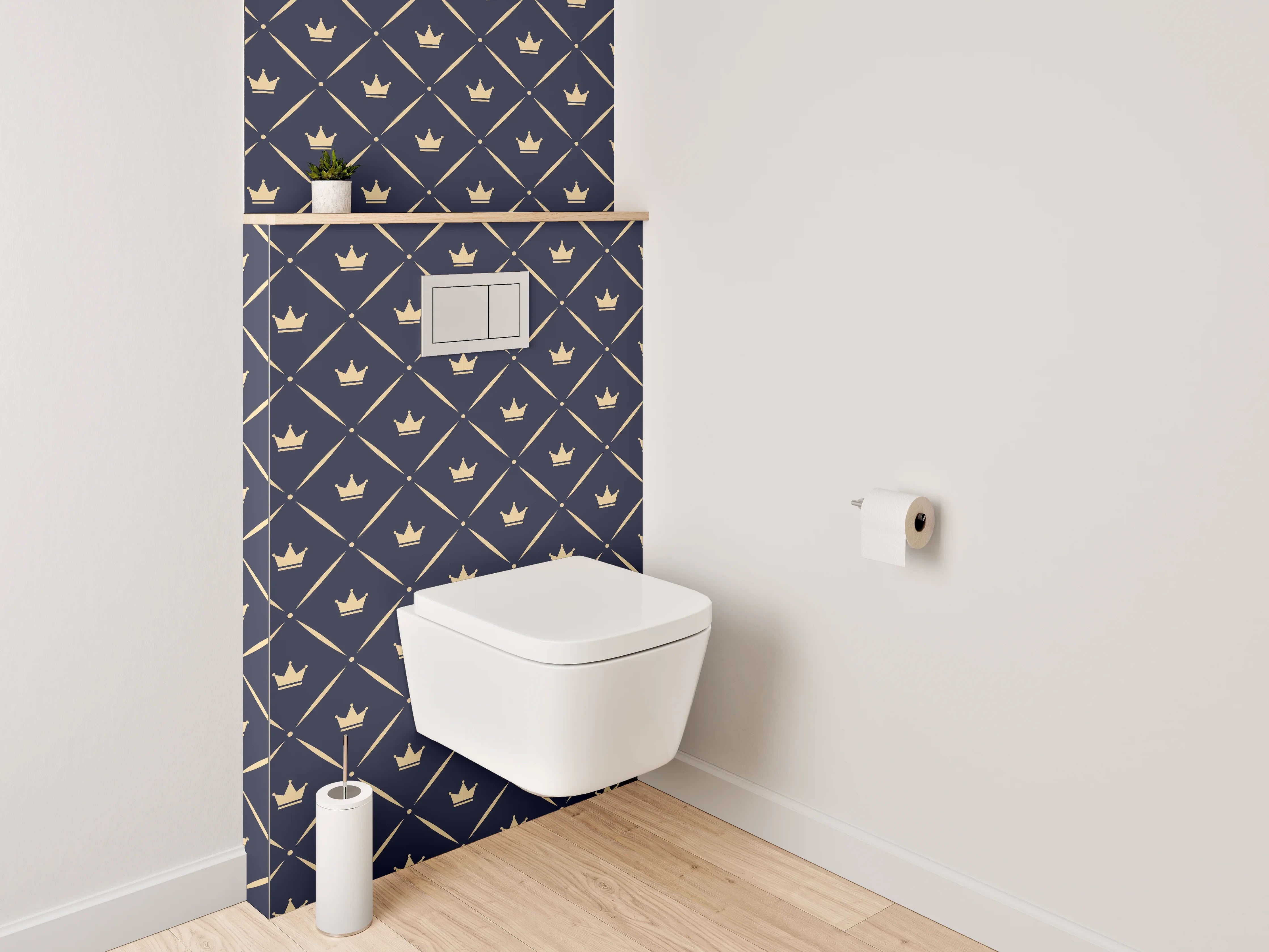 WC-Rückwand - Königliches Kronenmuster Gold Dunkelblau