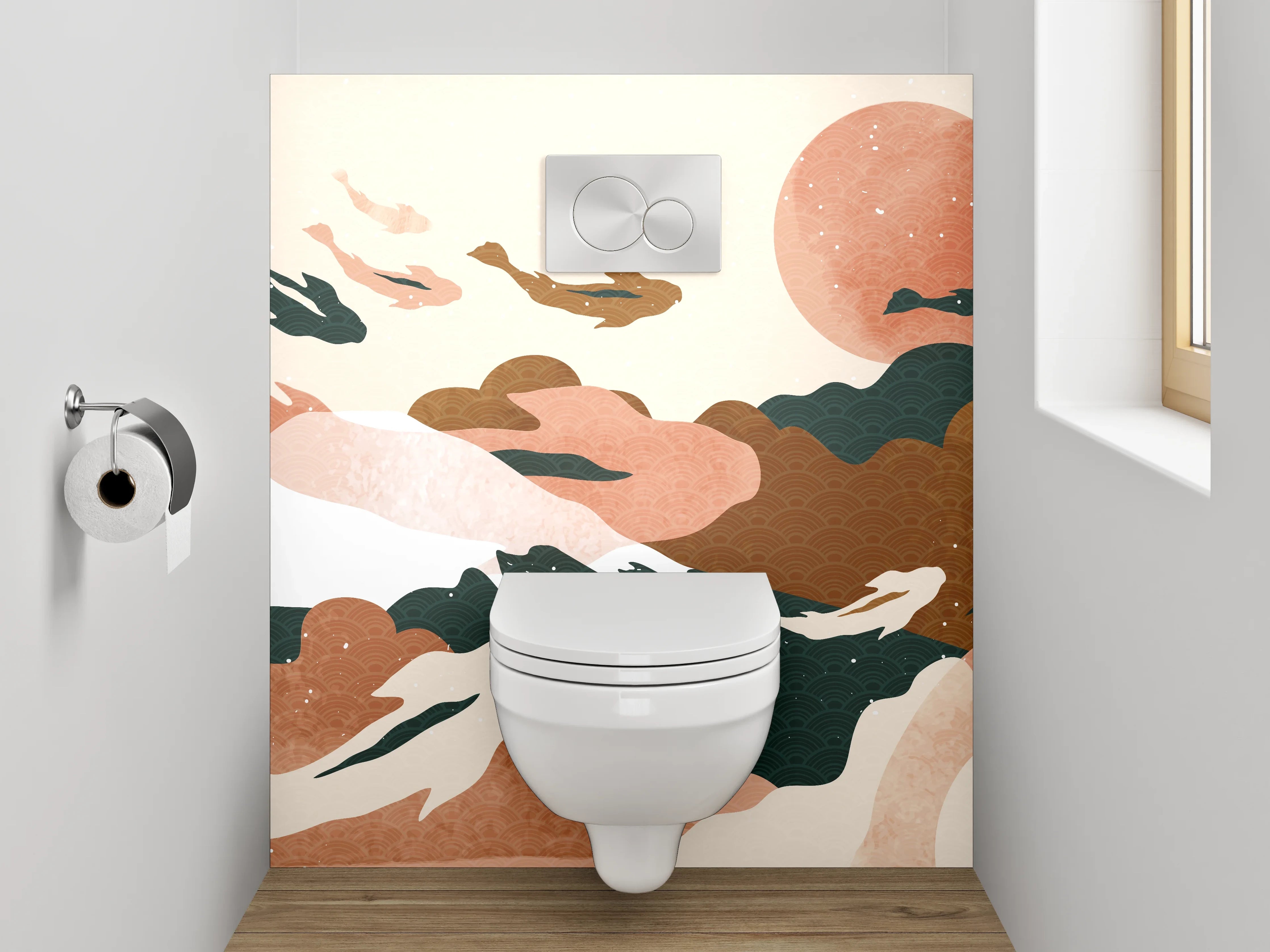 WC-Rückwand - Koi Aquarell Sonnenuntergang Illustration