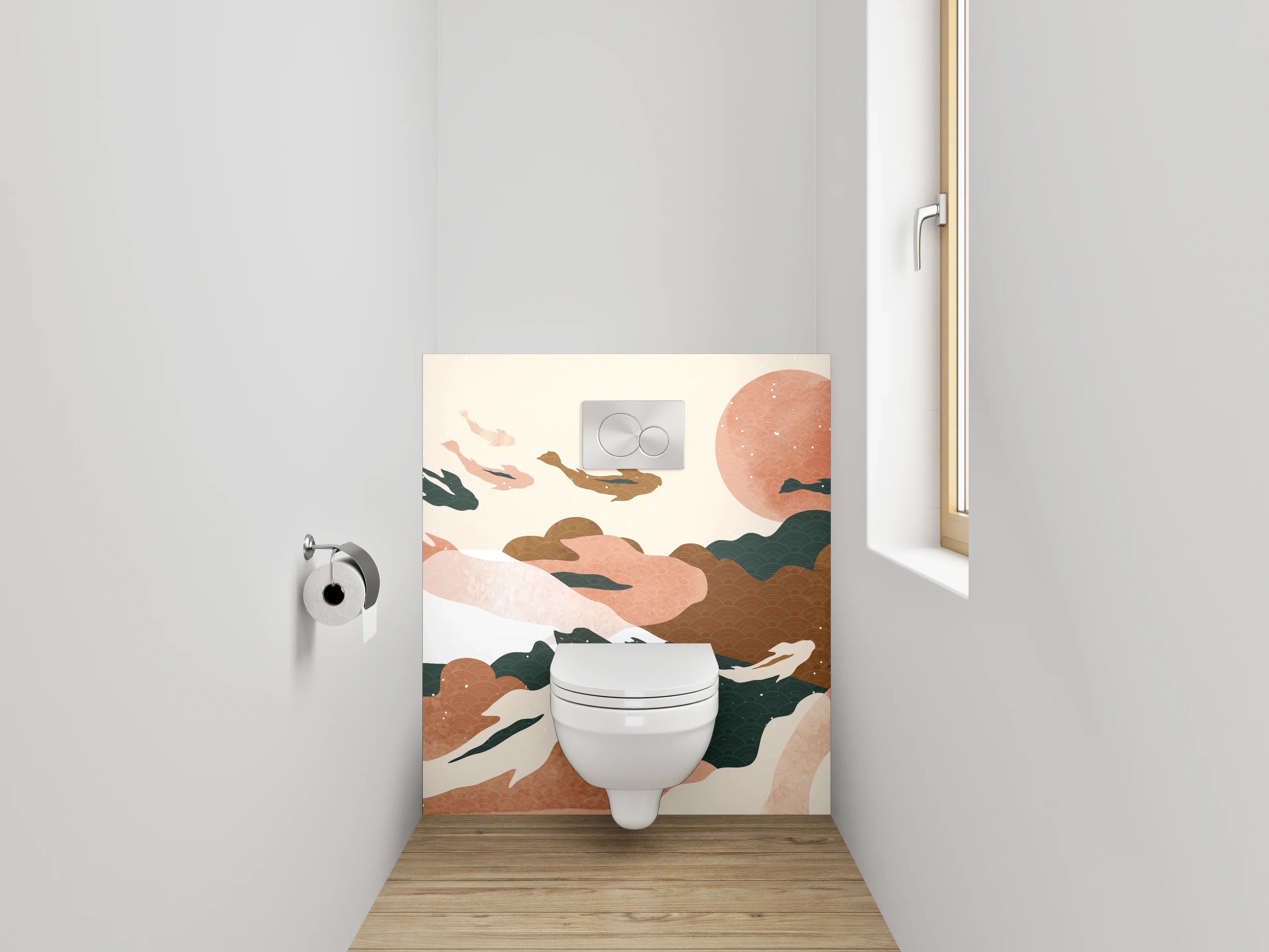 WC-Rückwand - Koi Aquarell Sonnenuntergang Illustration