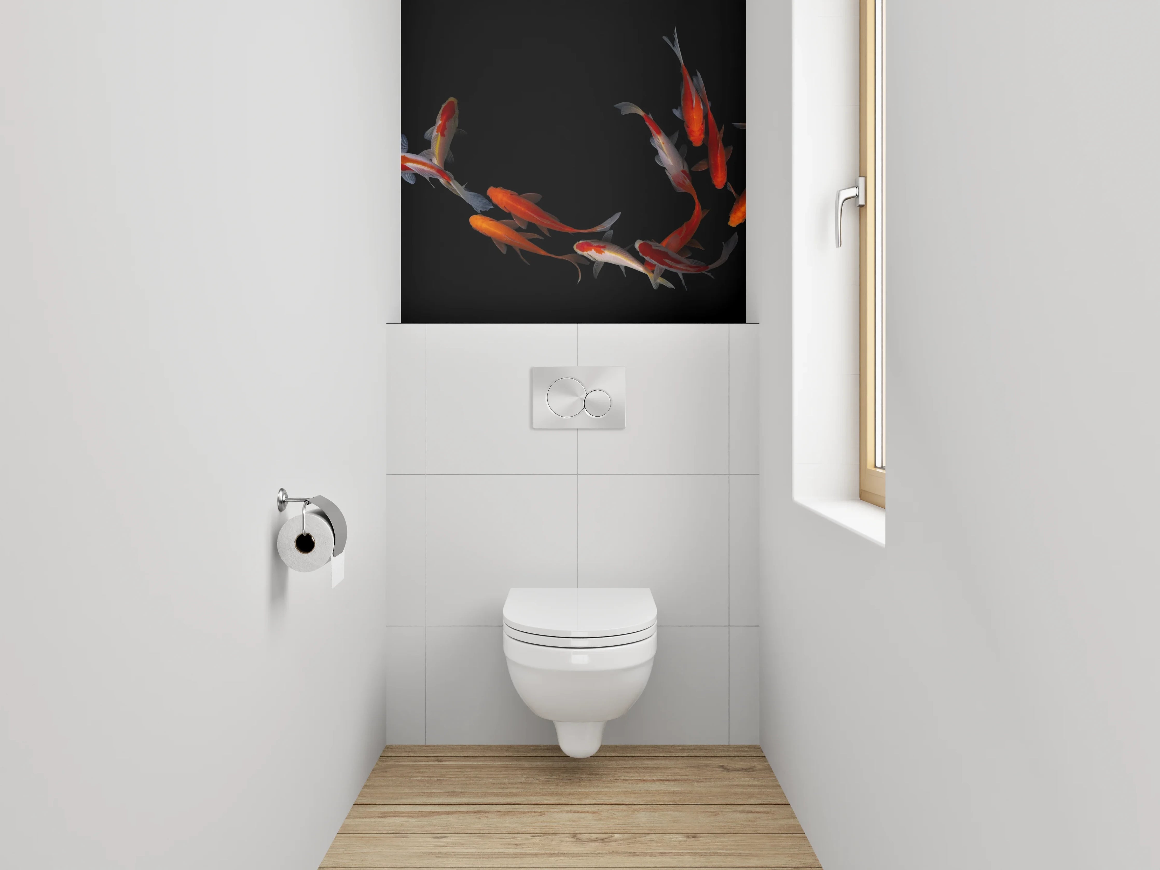 WC-Rückwand - Koi-Fische auf schwarzem Hintergrund