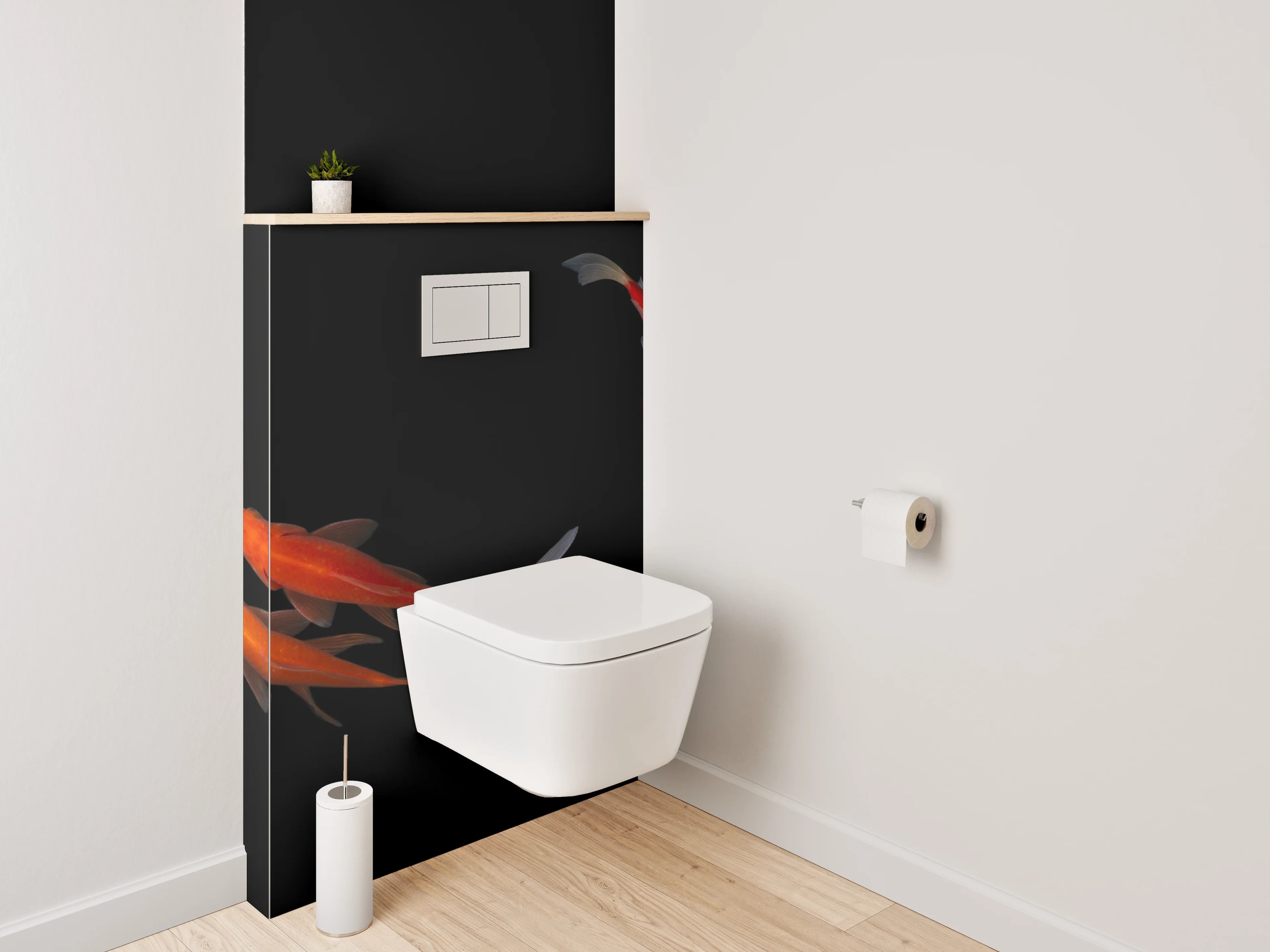 WC-Rückwand - Koi-Fische auf schwarzem Hintergrund