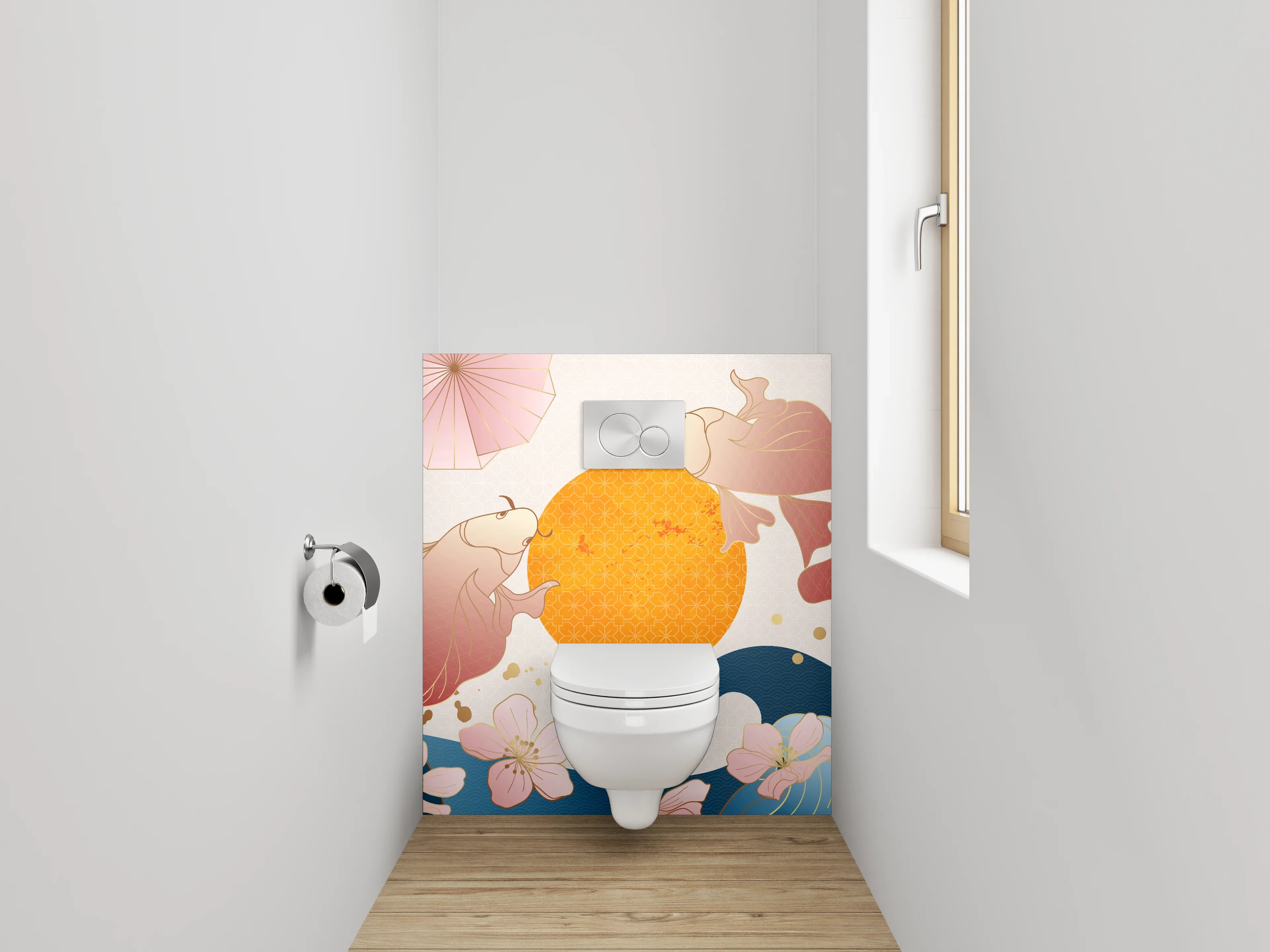 WC-Rückwand - Koi Fische mit Wellen und Sonne
