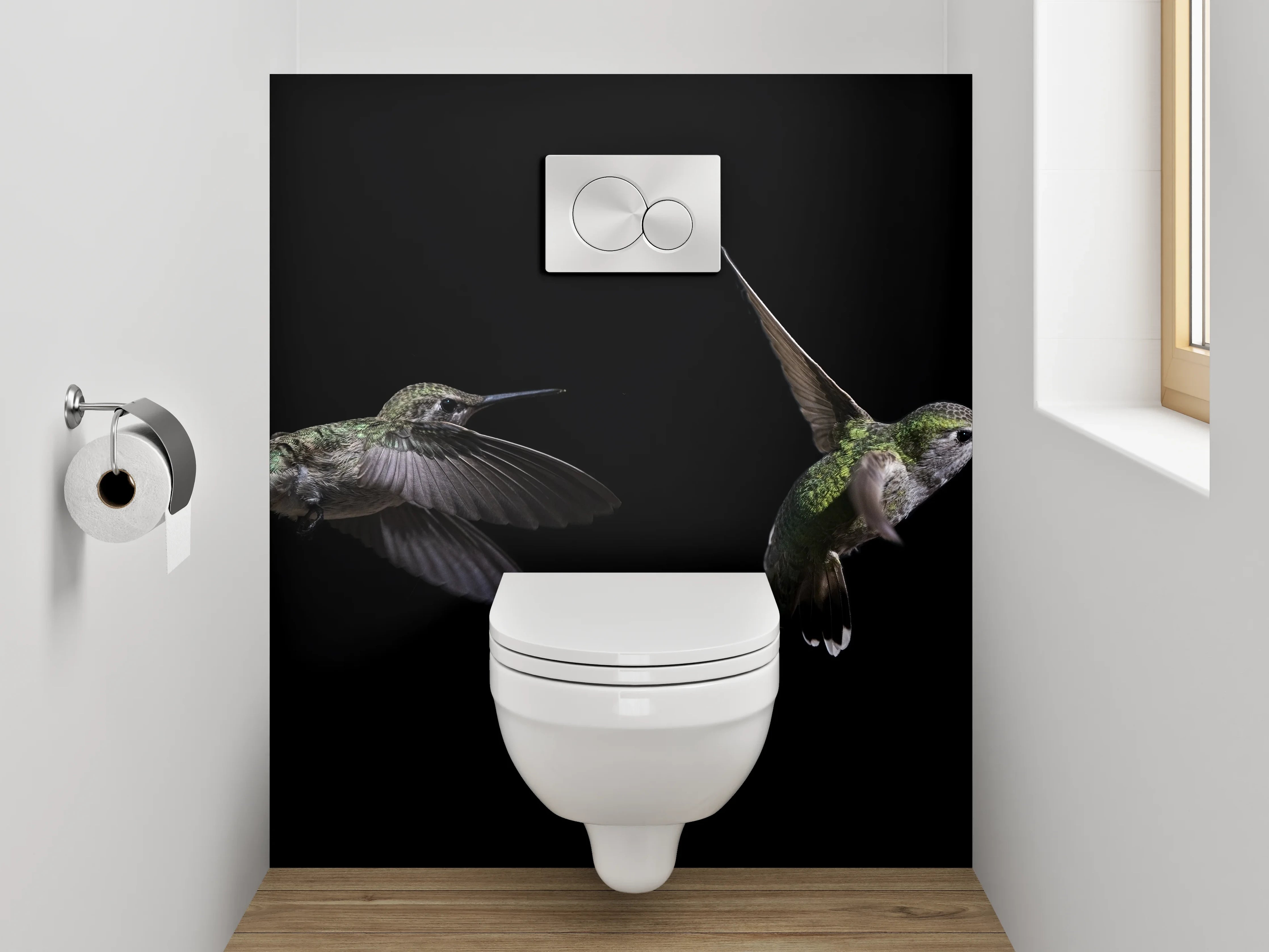 WC-Rückwand - Kolibri beim Naschen an Blüte
