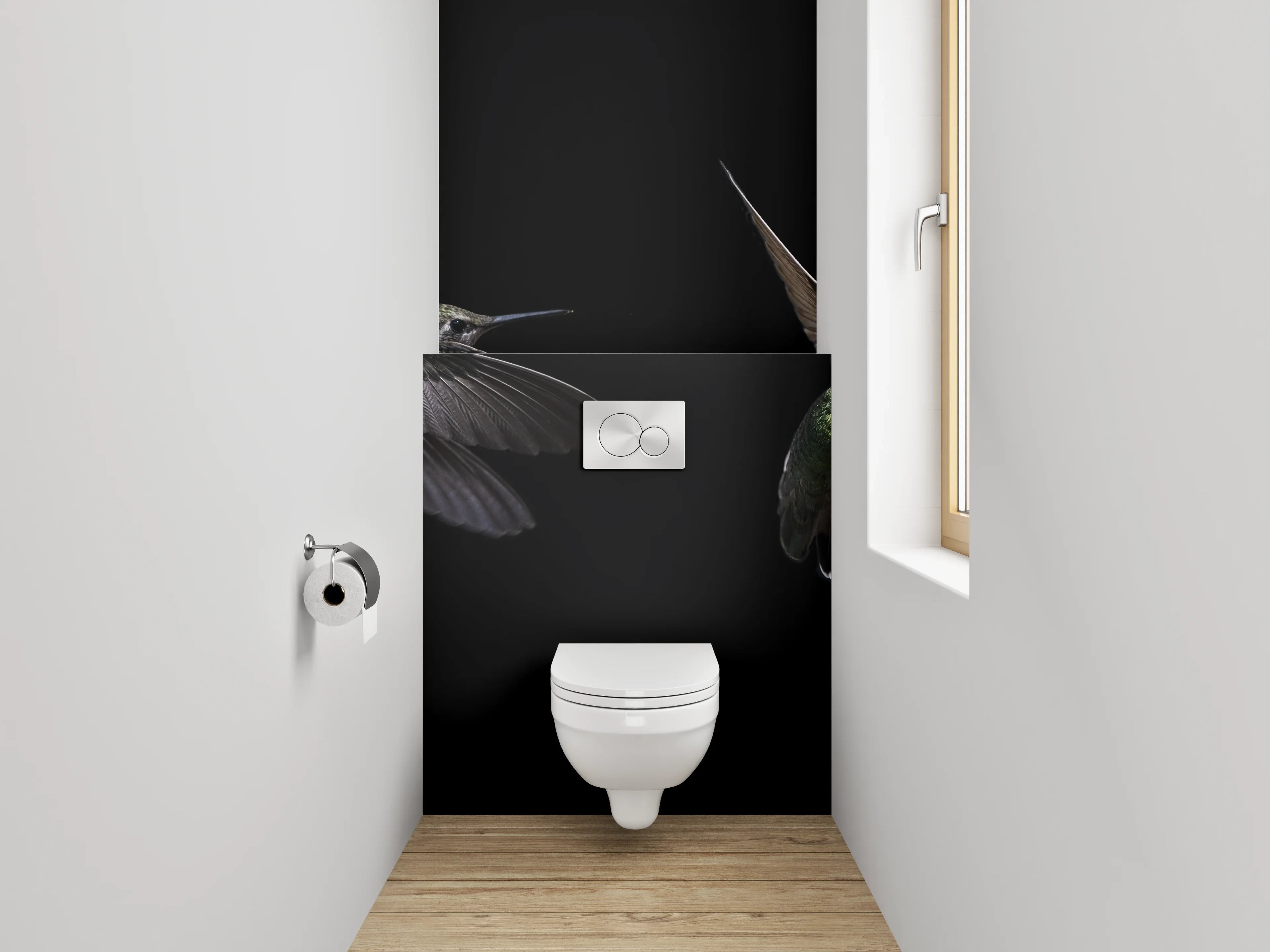 WC-Rückwand - Kolibri beim Naschen an Blüte