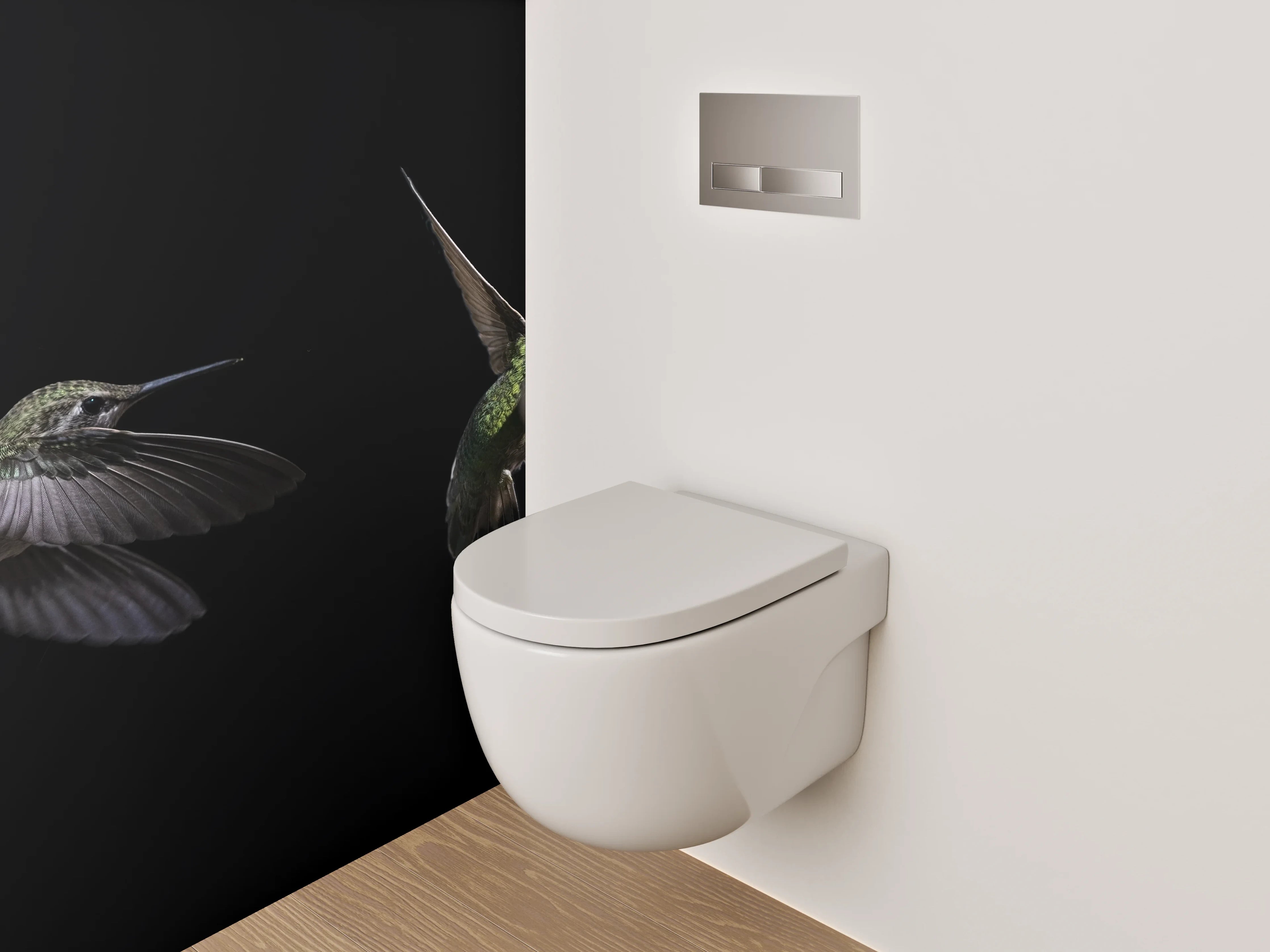 WC-Rückwand - Kolibri beim Naschen an Blüte