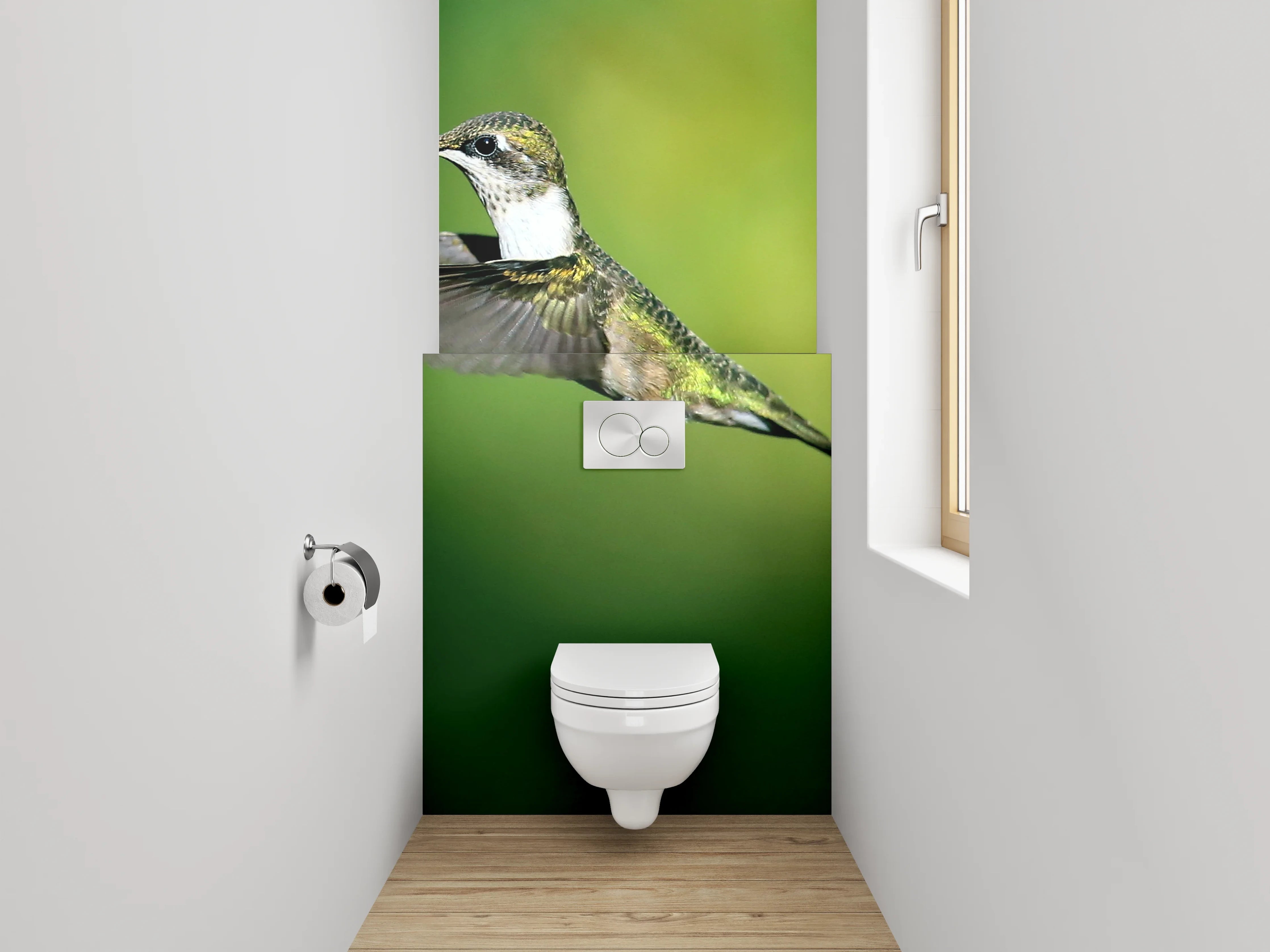 WC-Rückwand - Kolibri fliegend bei roten Blüten