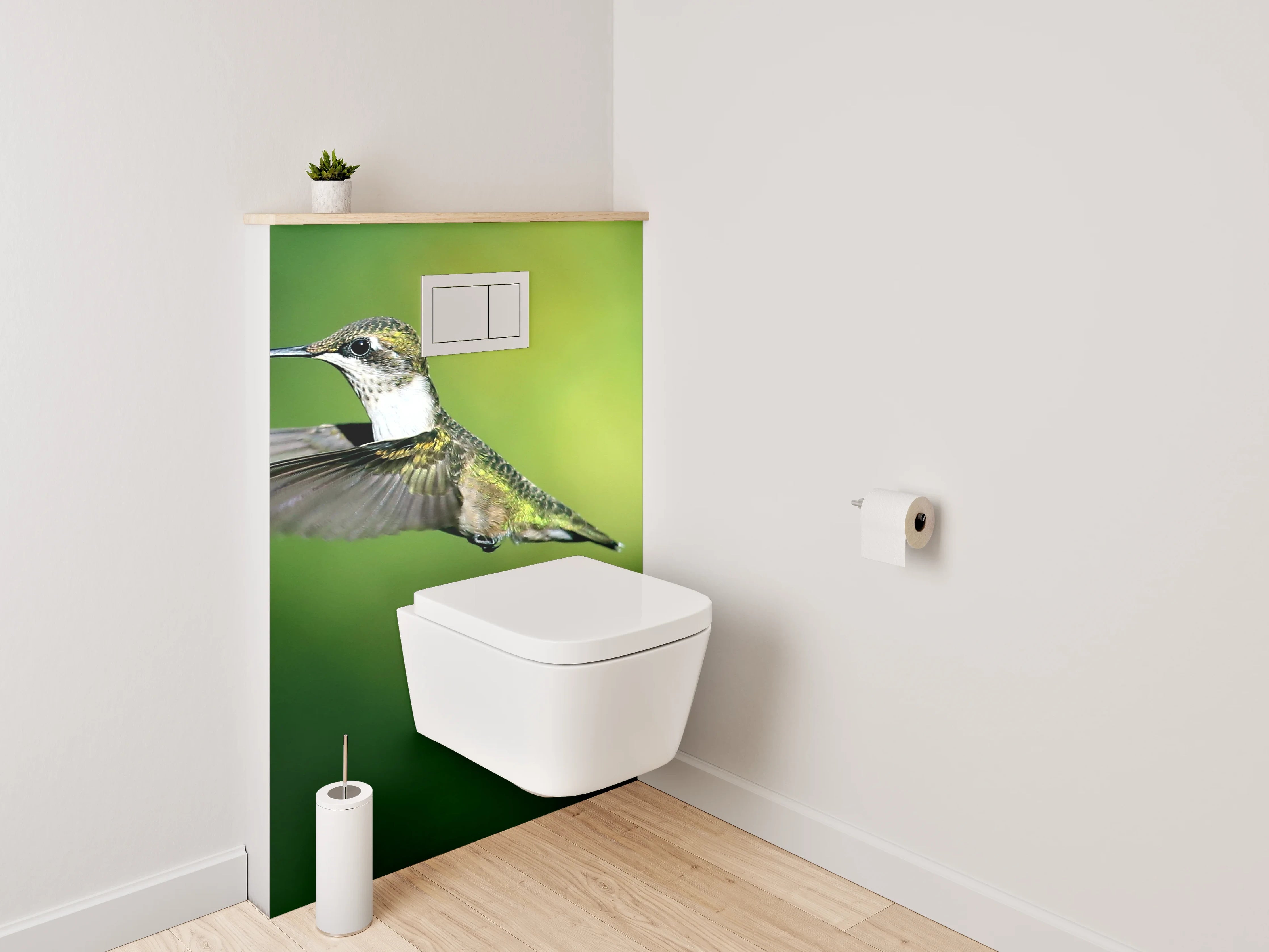 WC-Rückwand - Kolibri fliegend bei roten Blüten