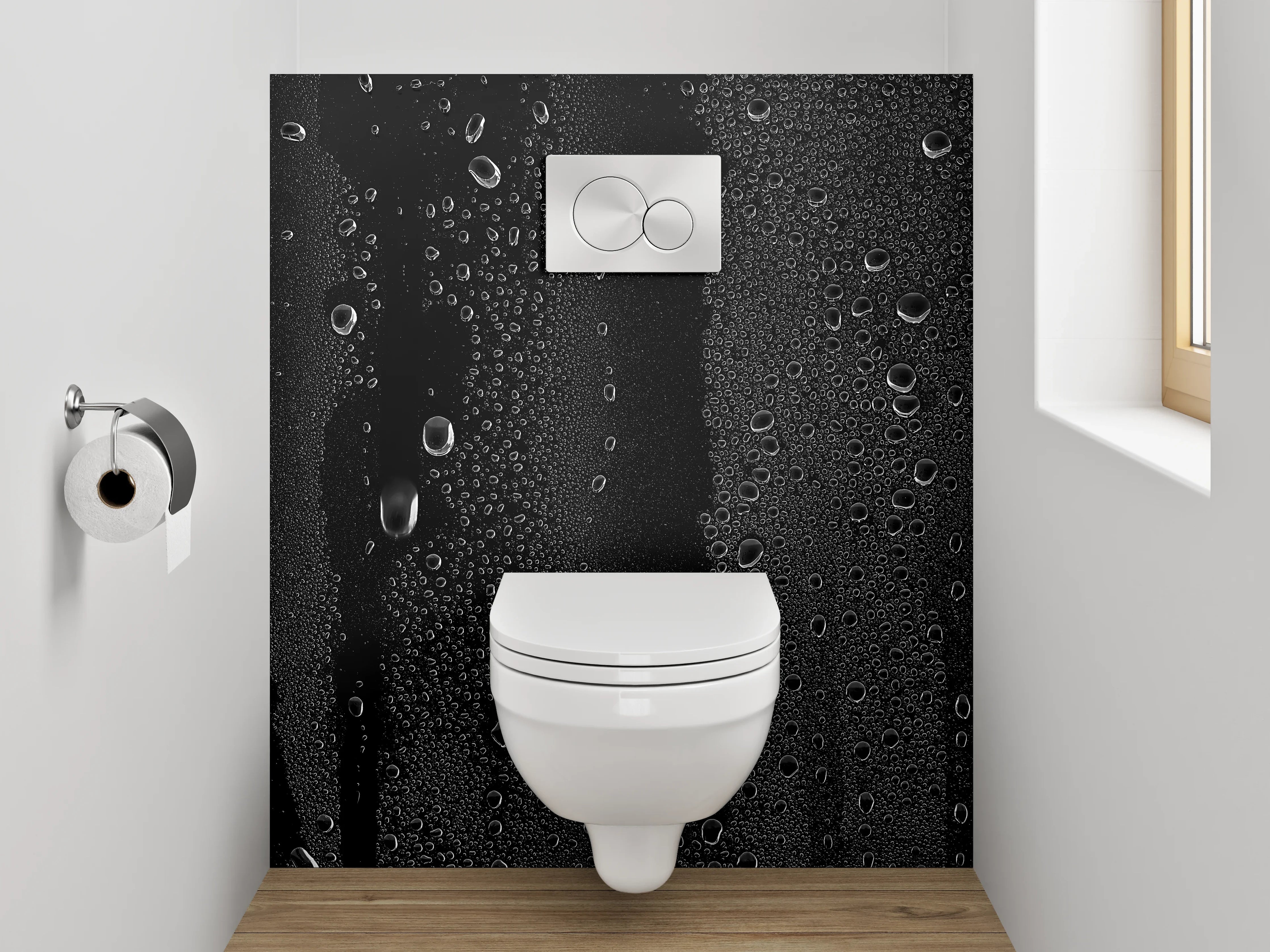 WC-Rückwand - Kondenswassertropfen auf schwarzem Glas