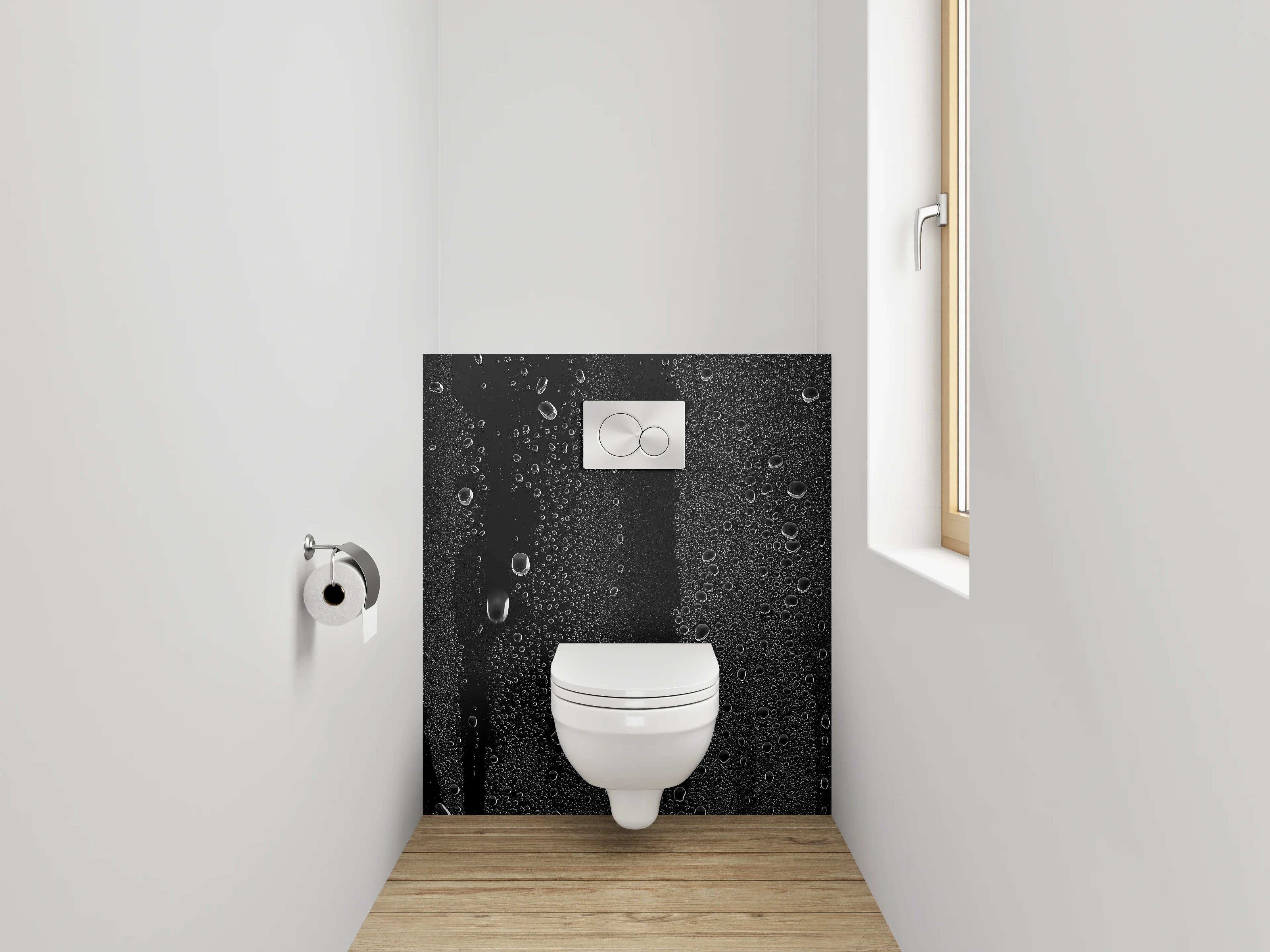 WC-Rückwand - Kondenswassertropfen auf schwarzem Glas