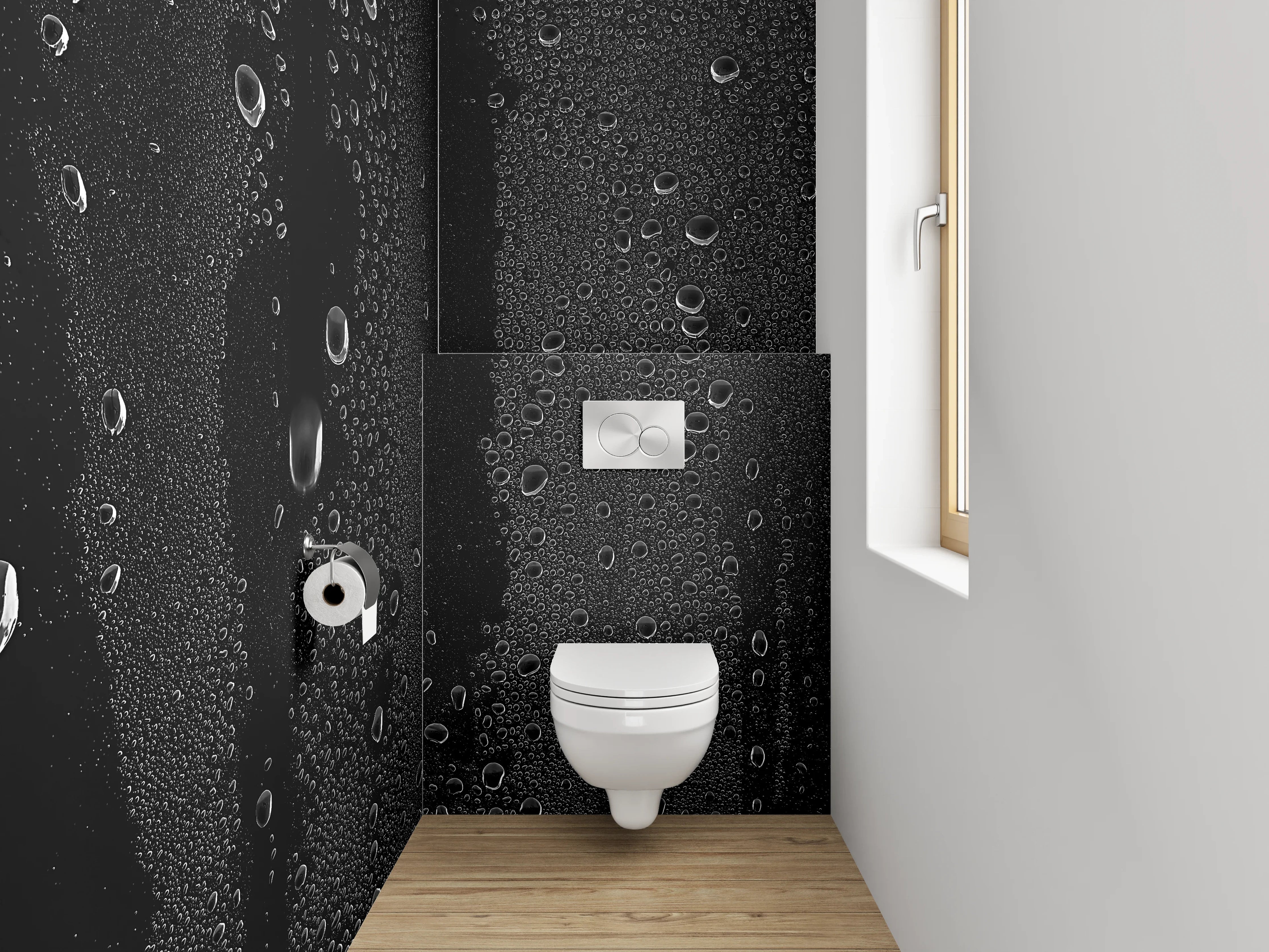 WC-Rückwand - Kondenswassertropfen auf schwarzem Glas