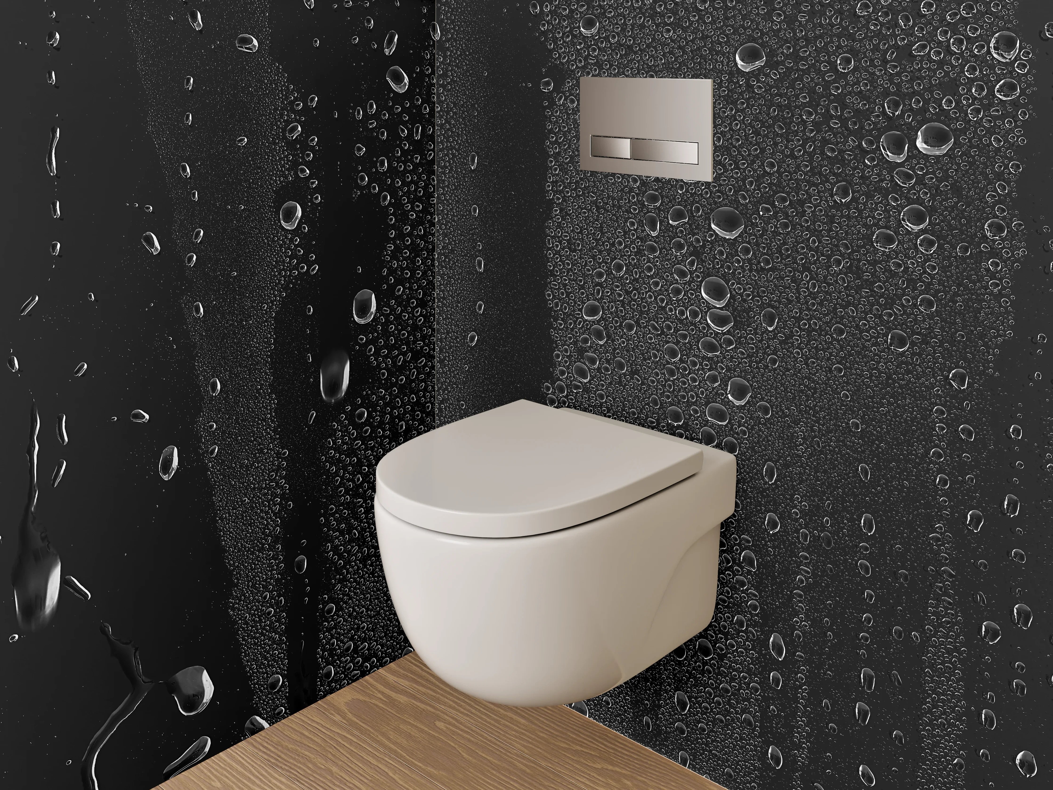 WC-Rückwand - Kondenswassertropfen auf schwarzem Glas