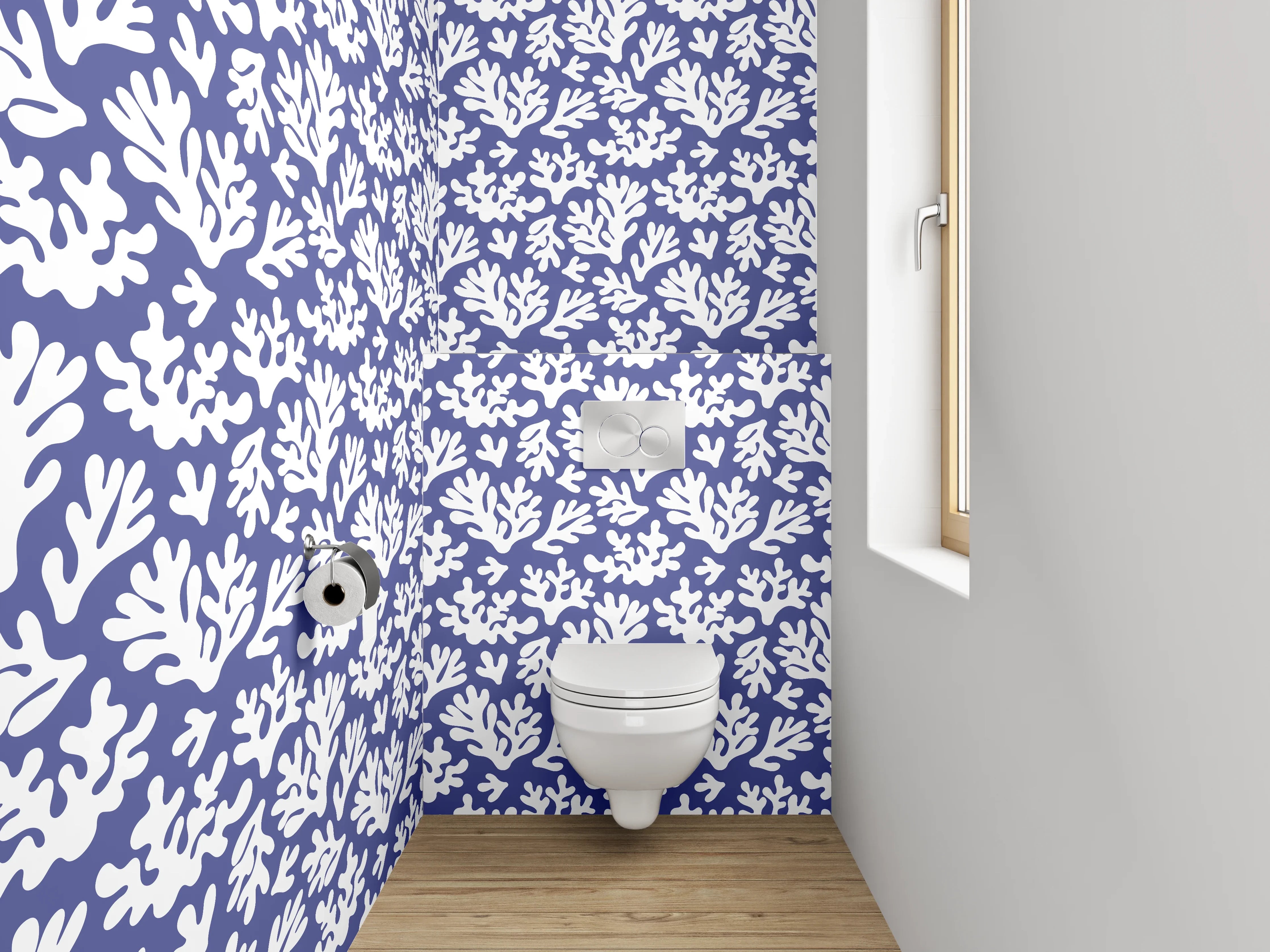 WC-Rückwand - Korallenmuster Blau Weiß