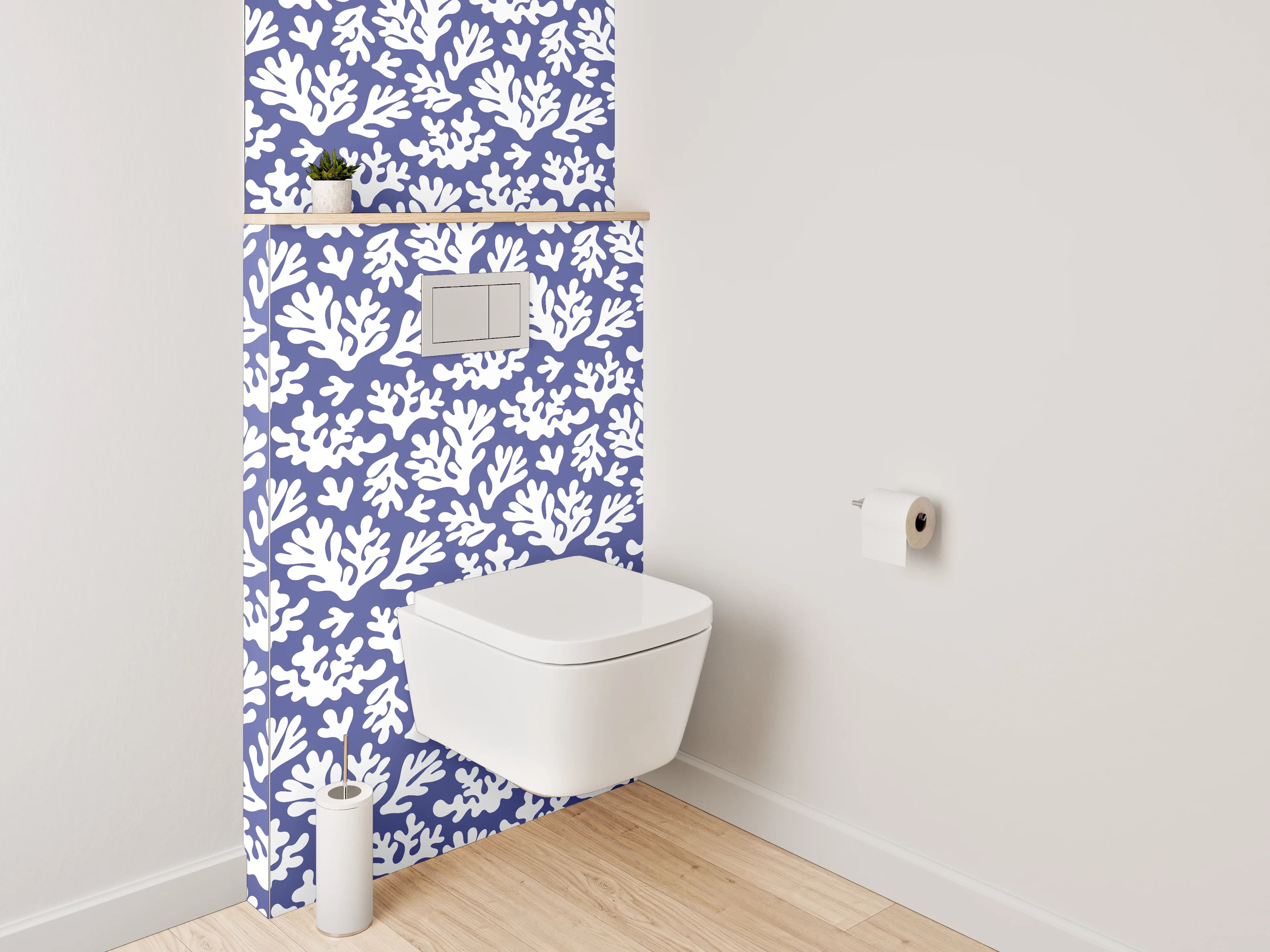 WC-Rückwand - Korallenmuster Blau Weiß