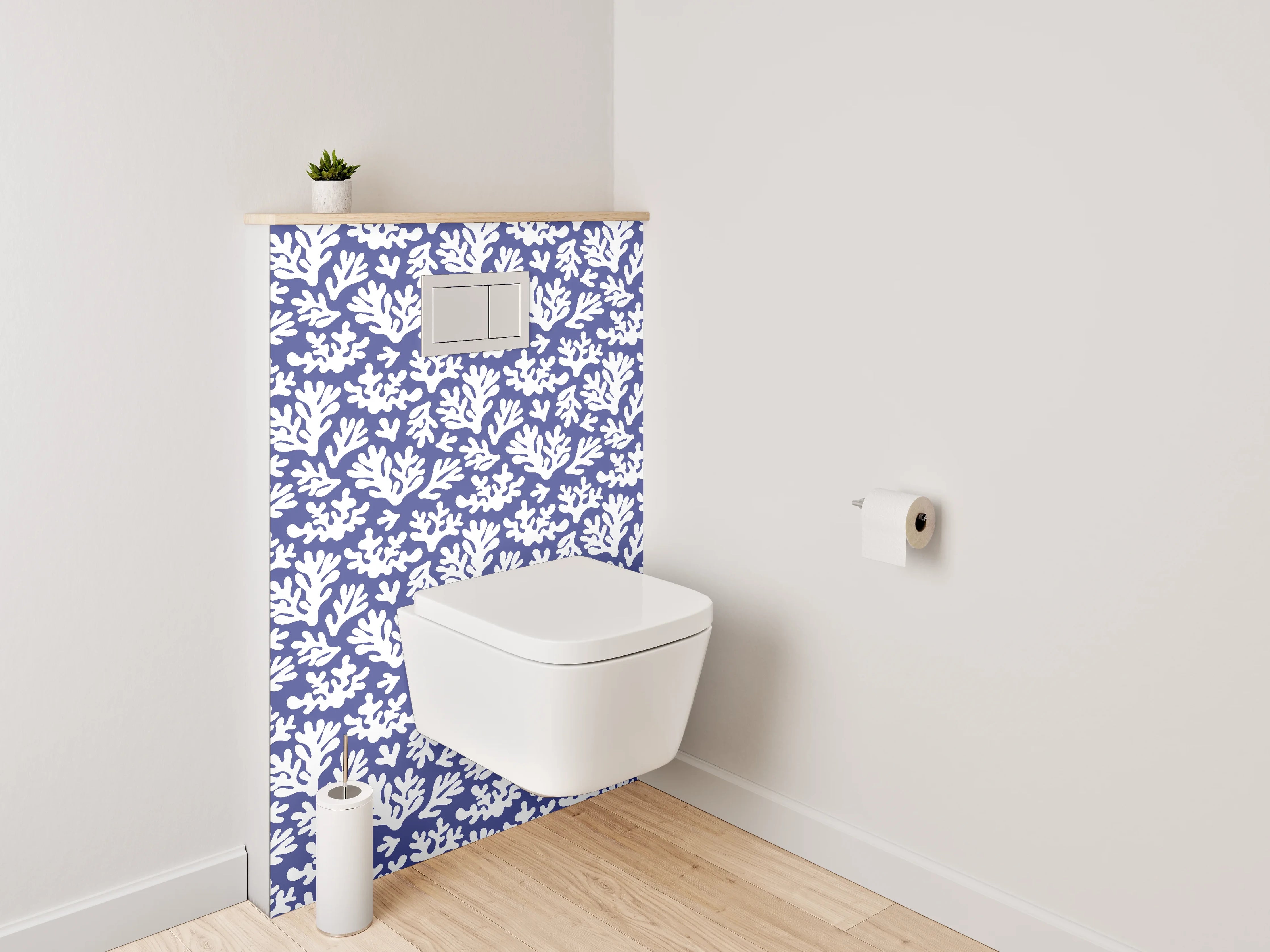 WC-Rückwand - Korallenmuster Blau Weiß