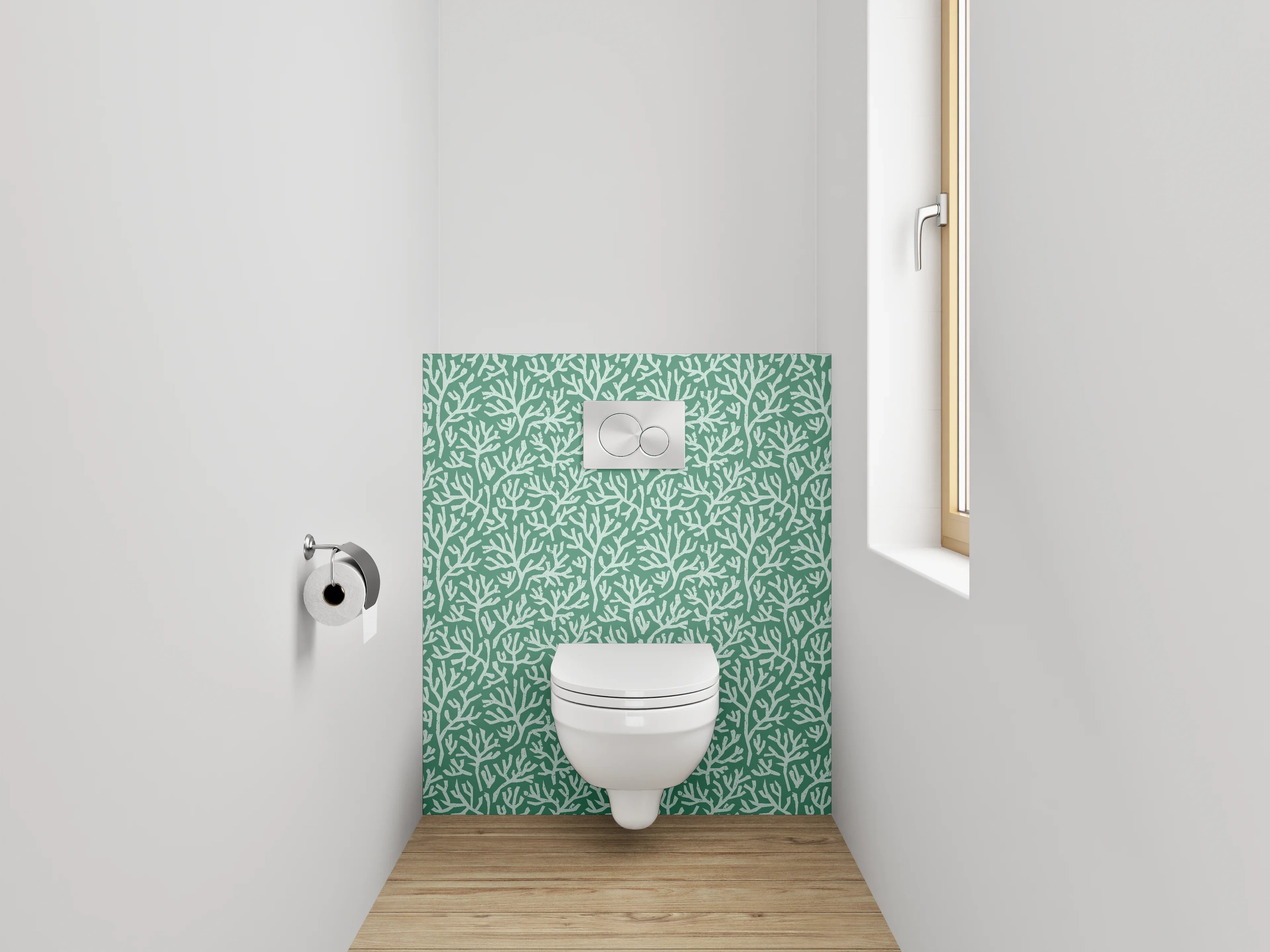 WC-Rückwand - Korallenmuster Grün Weiß Badezimmer Design