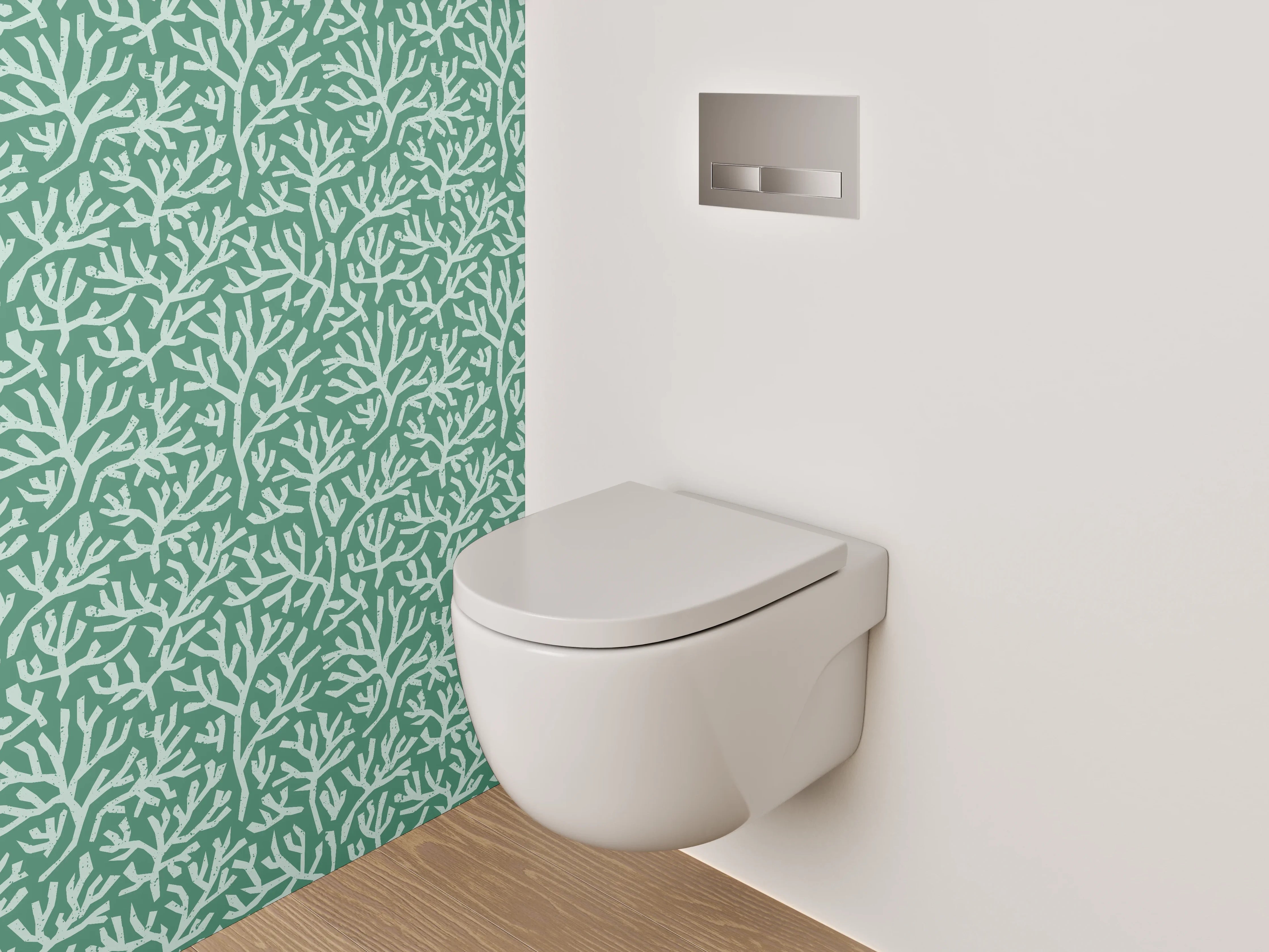 WC-Rückwand - Korallenmuster Grün Weiß Badezimmer Design