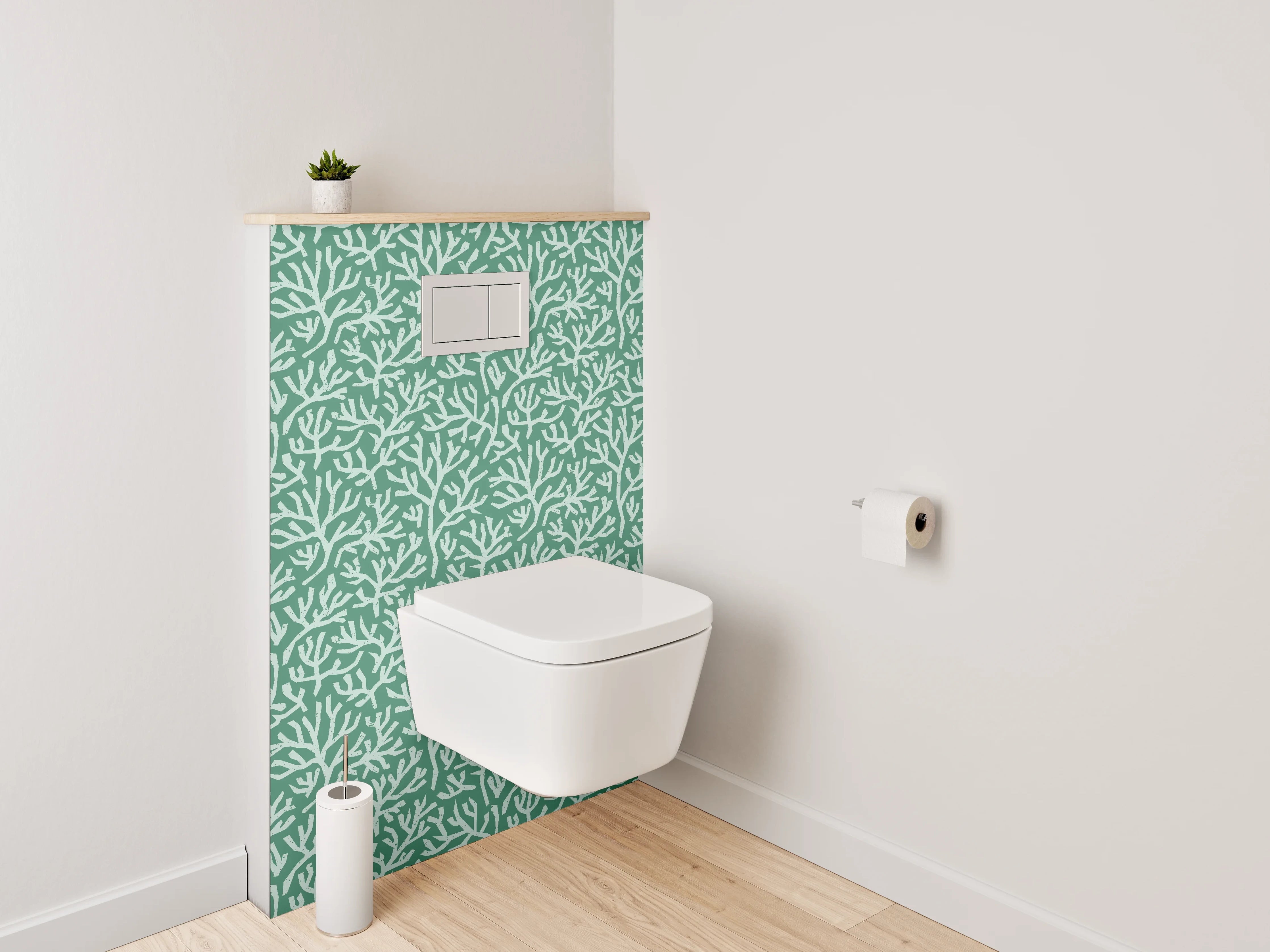 WC-Rückwand - Korallenmuster Grün Weiß Badezimmer Design