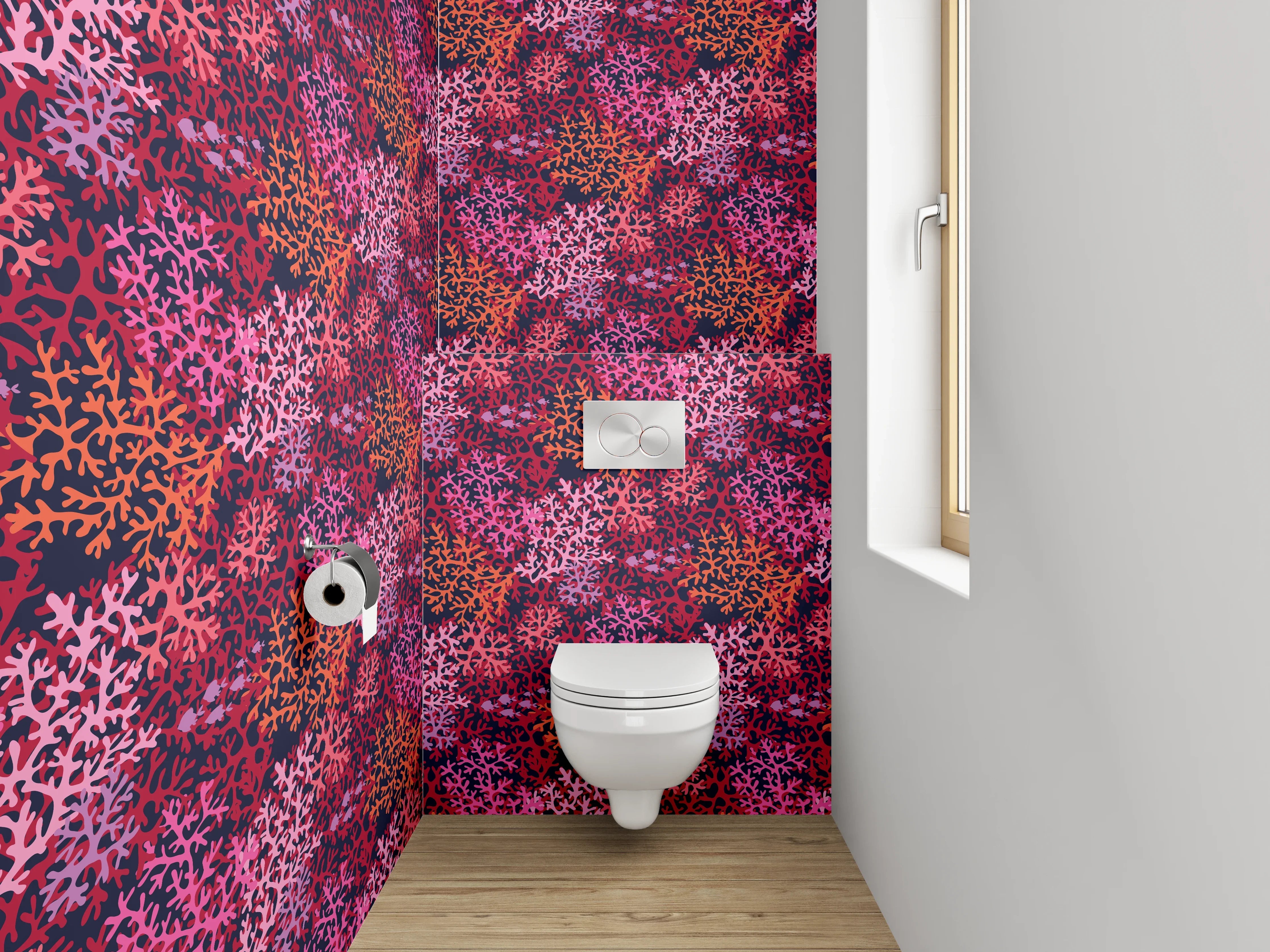 WC-Rückwand - Korallenmuster Rosa Rot Orange