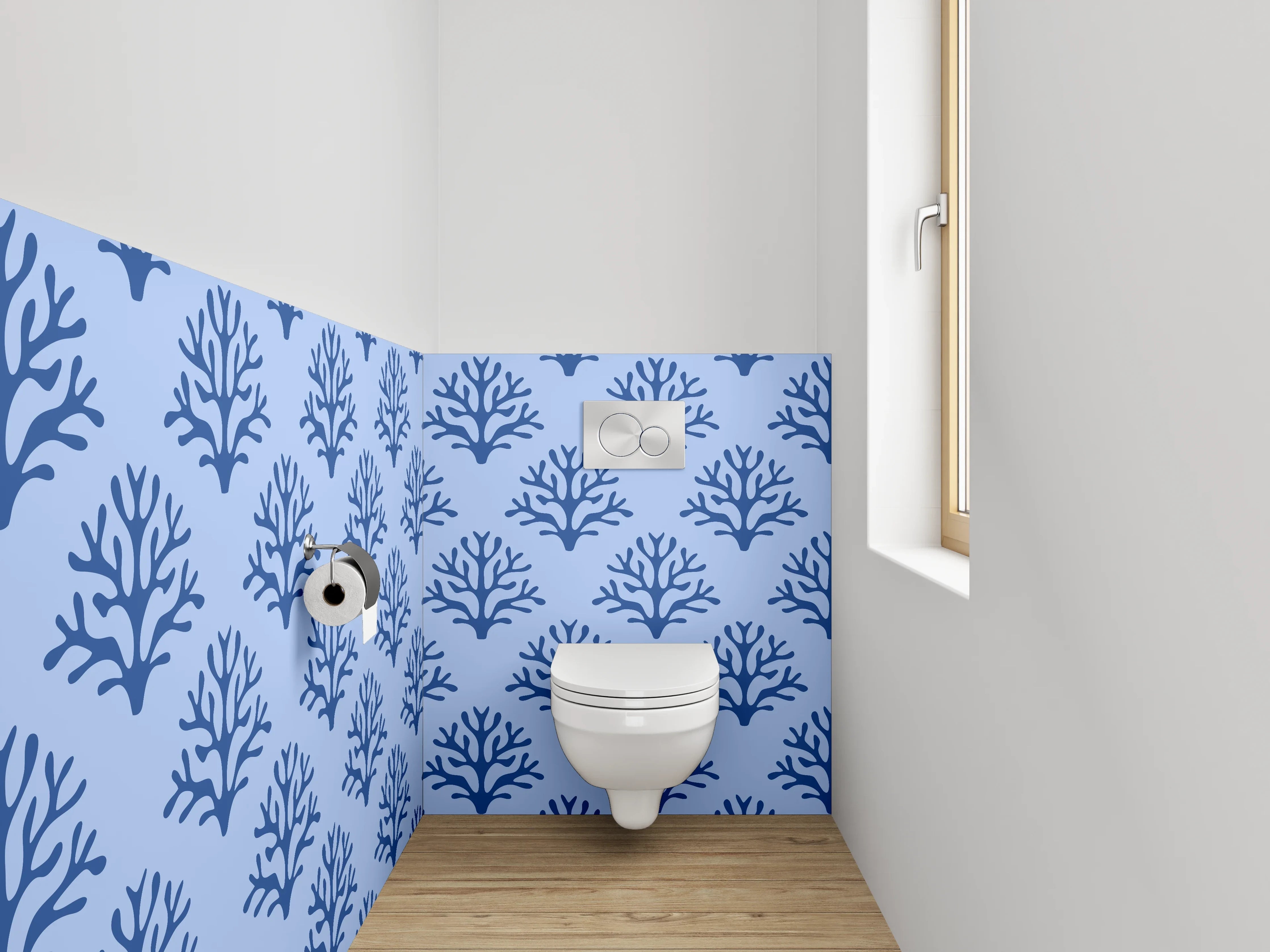 WC-Rückwand - Korallenmuster in Blautönen