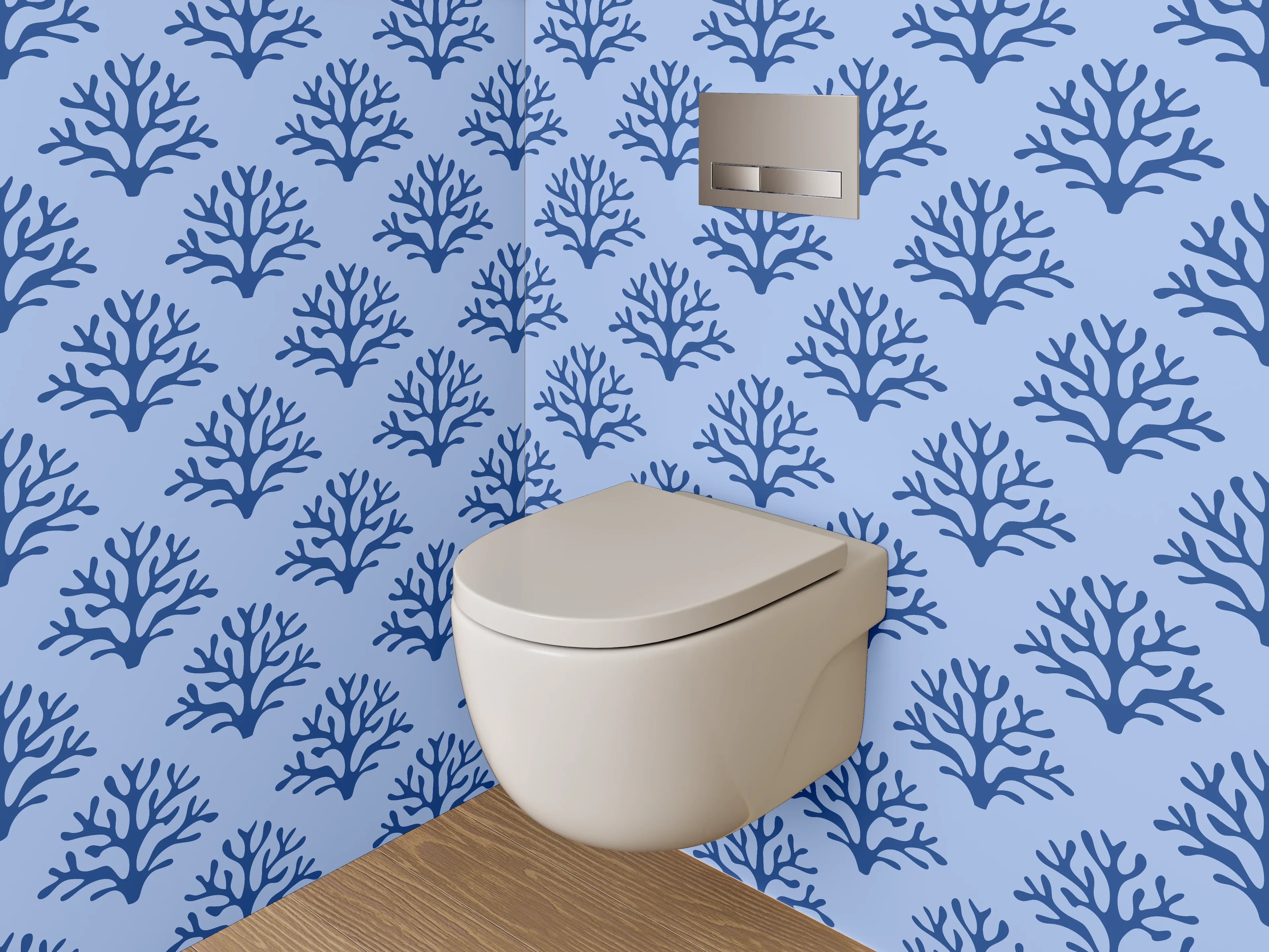 WC-Rückwand - Korallenmuster in Blautönen