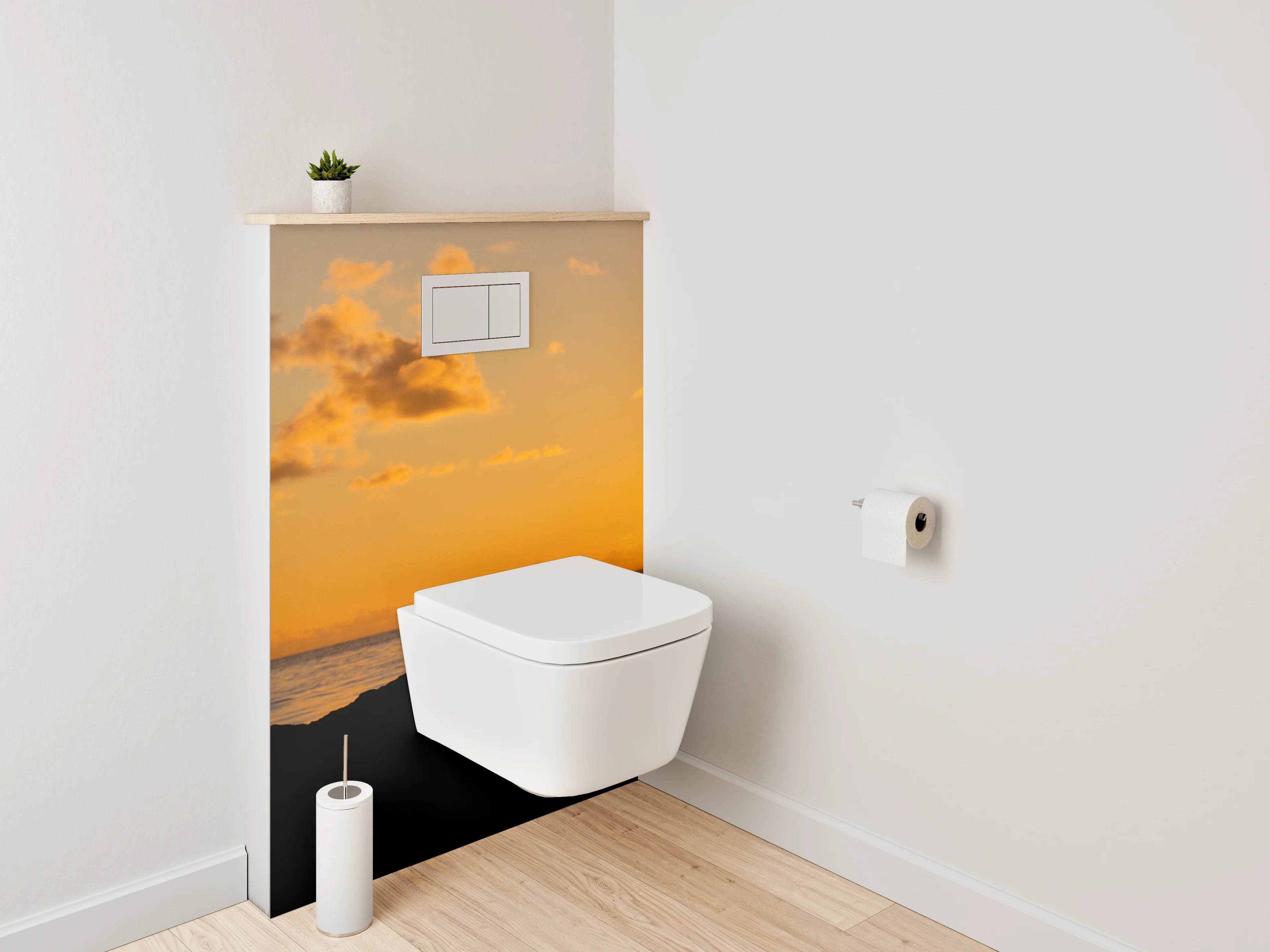 WC-Rückwand - Kranich bei Sonnenuntergang am Meer