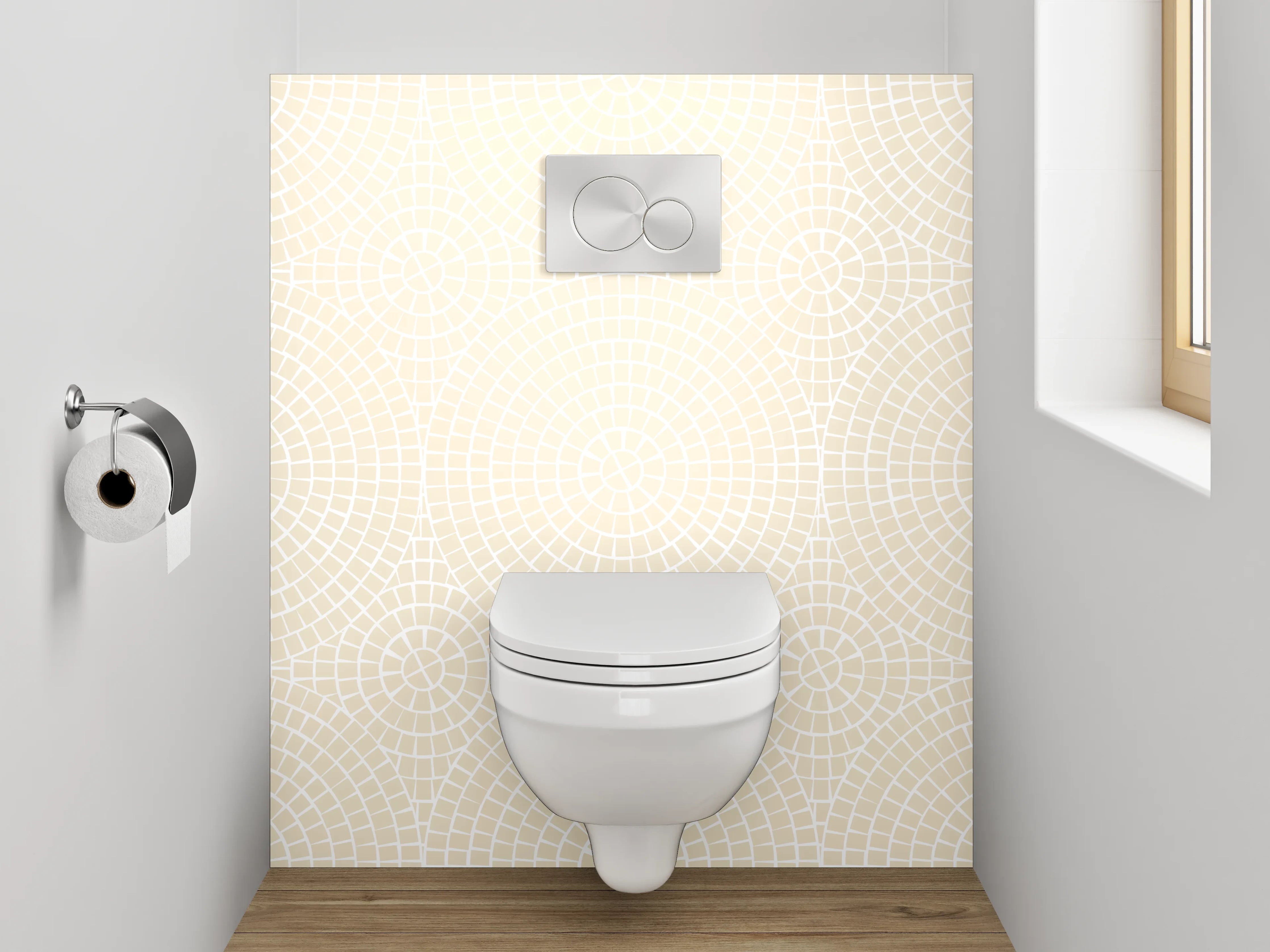 WC-Rückwand - Kreisförmiges Retro-Muster in Beige