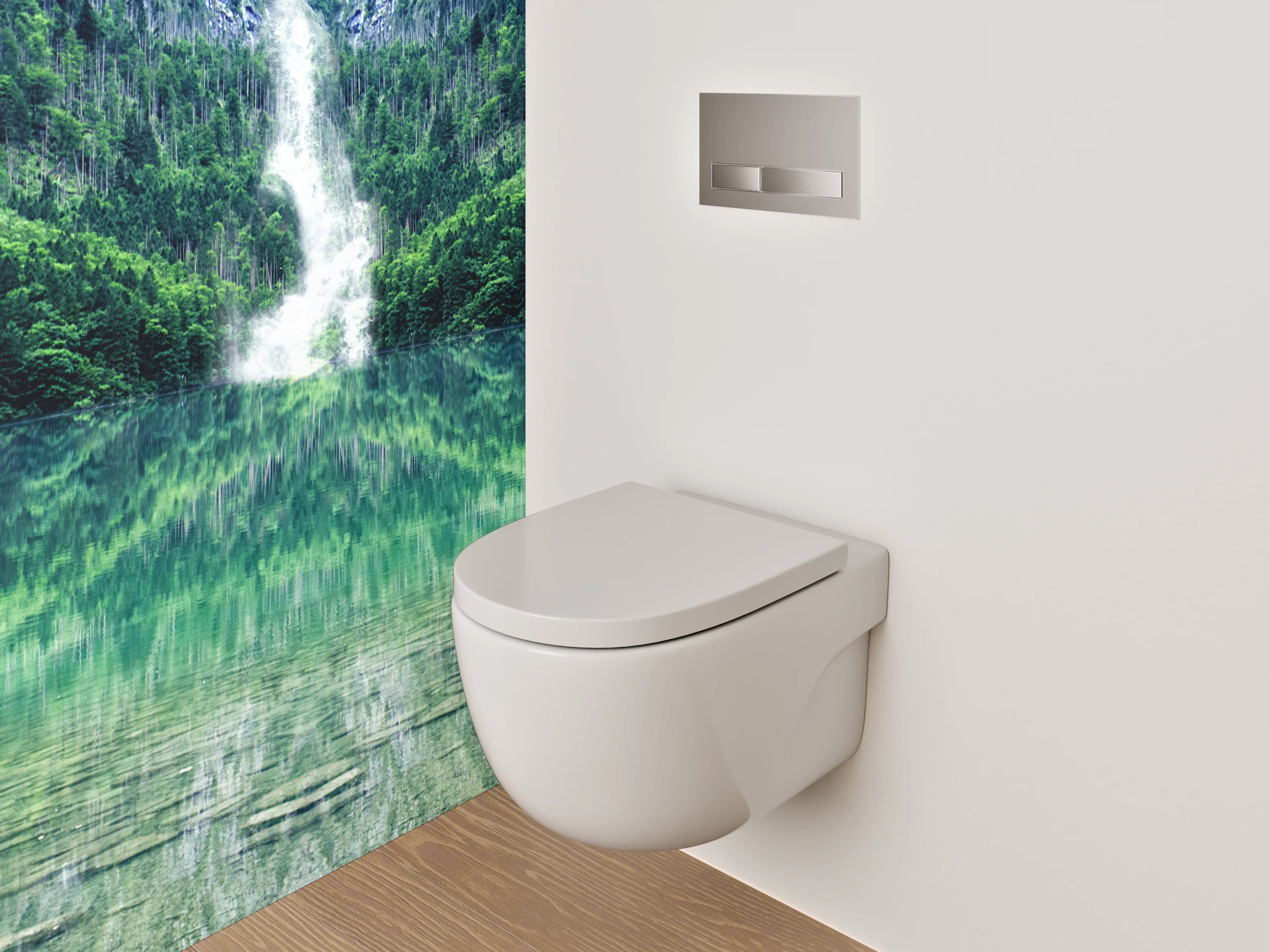 WC-Rückwand - Kristallklarer Bergsee mit Wasserfall