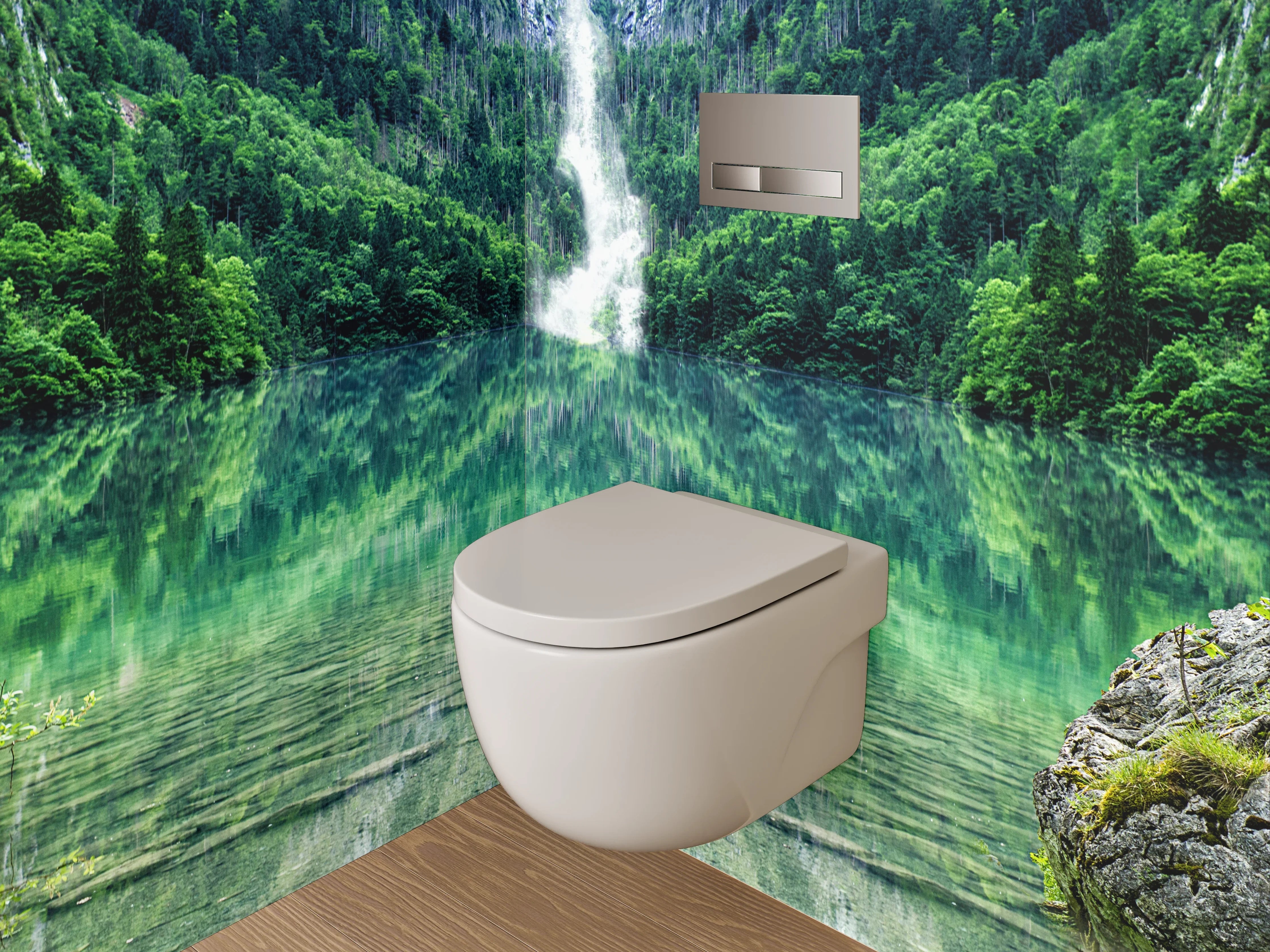 WC-Rückwand - Kristallklarer Bergsee mit Wasserfall