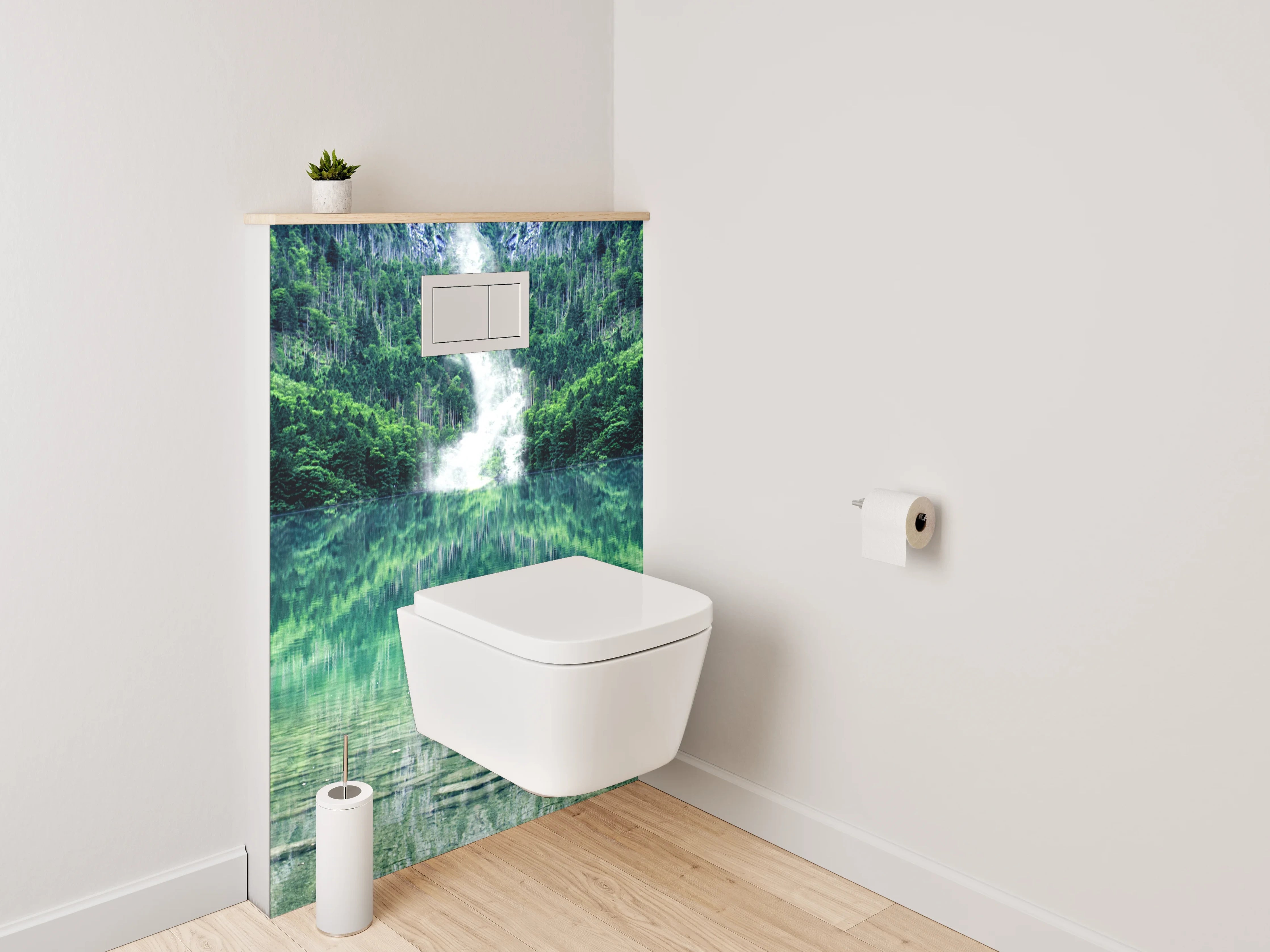 WC-Rückwand - Kristallklarer Bergsee mit Wasserfall