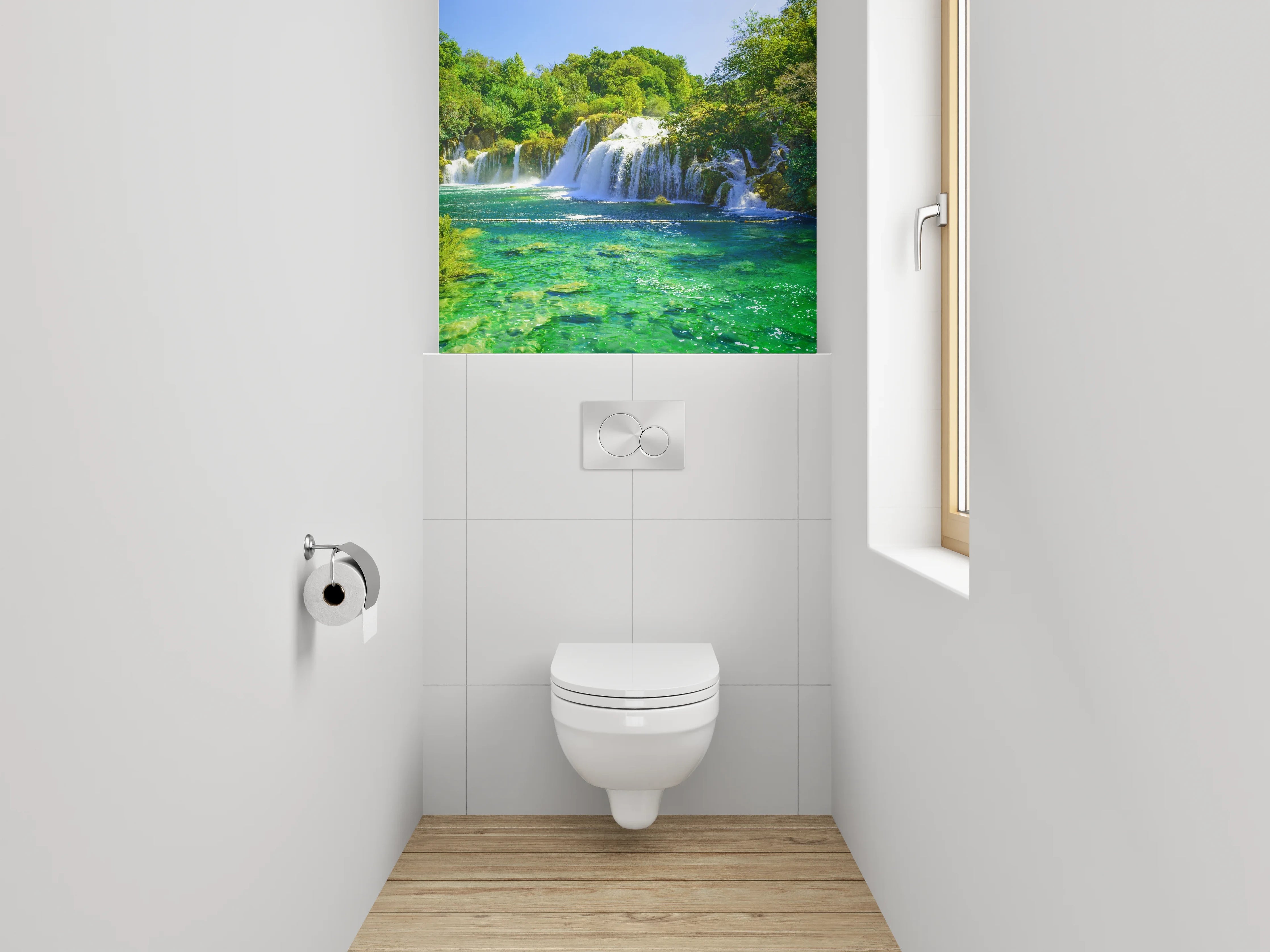 WC-Rückwand - Kristallklarer Wasserfall Naturidyll