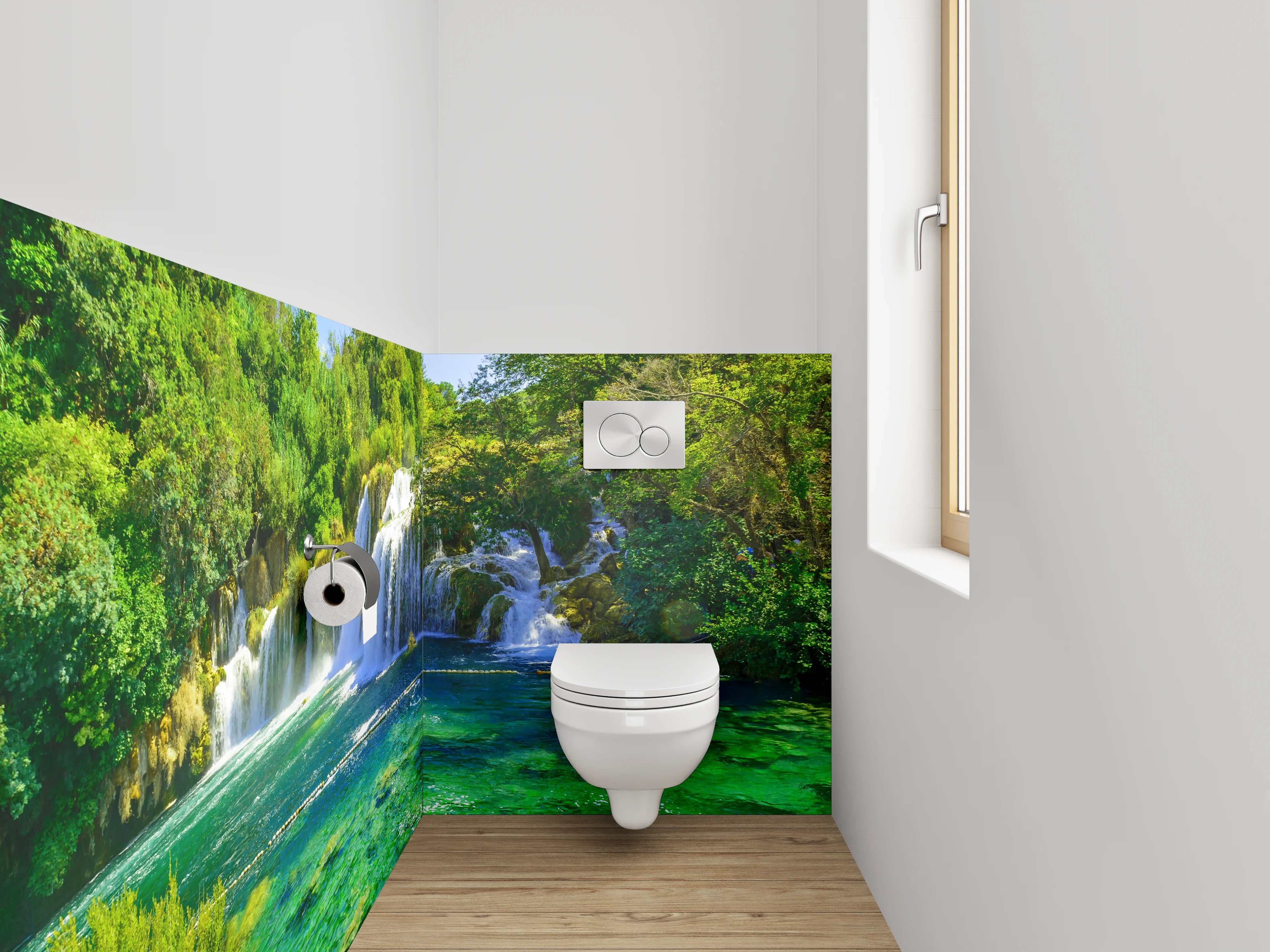WC-Rückwand - Kristallklarer Wasserfall Naturidyll