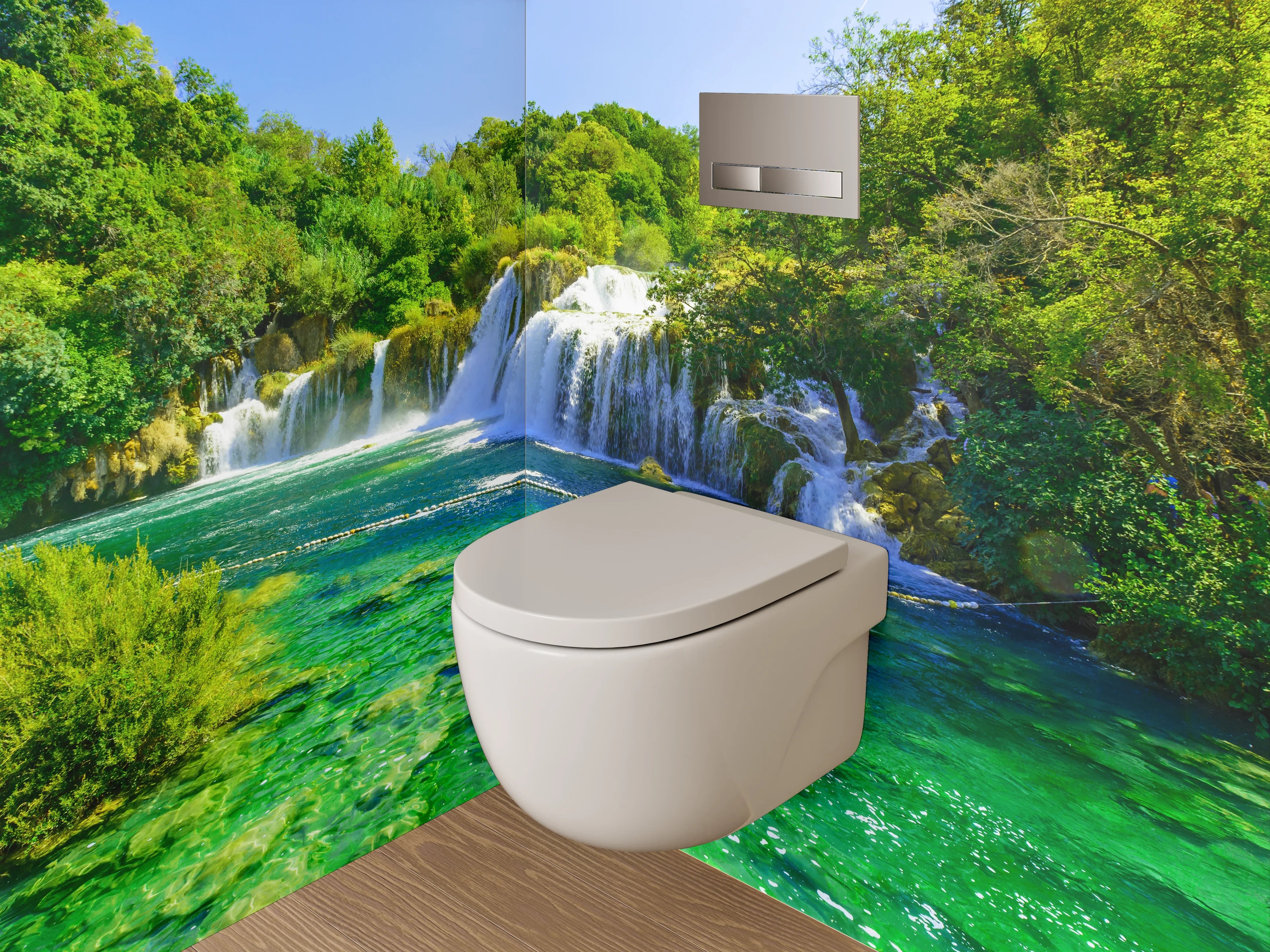 WC-Rückwand - Kristallklarer Wasserfall Naturidyll
