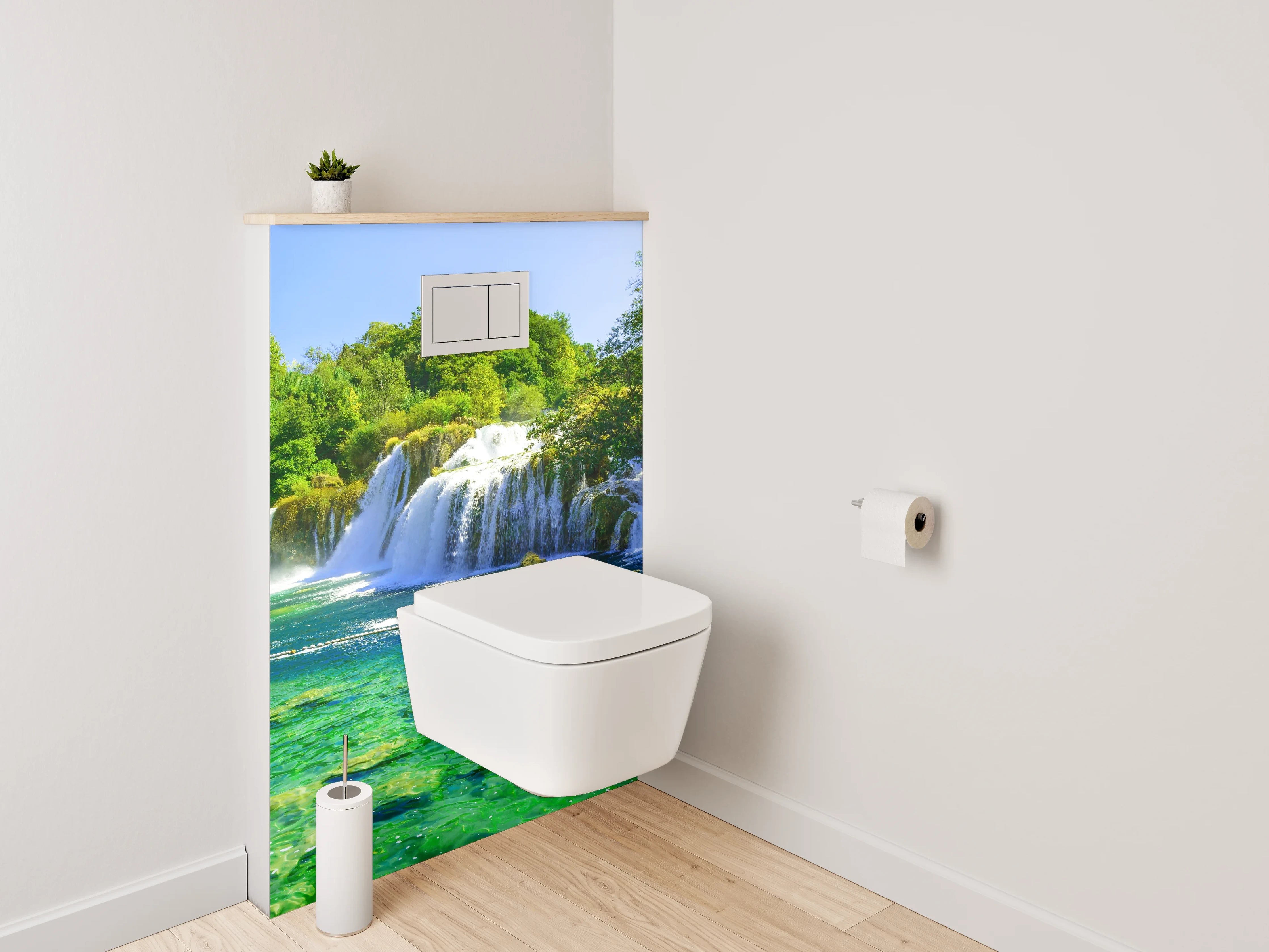WC-Rückwand - Kristallklarer Wasserfall Naturidyll