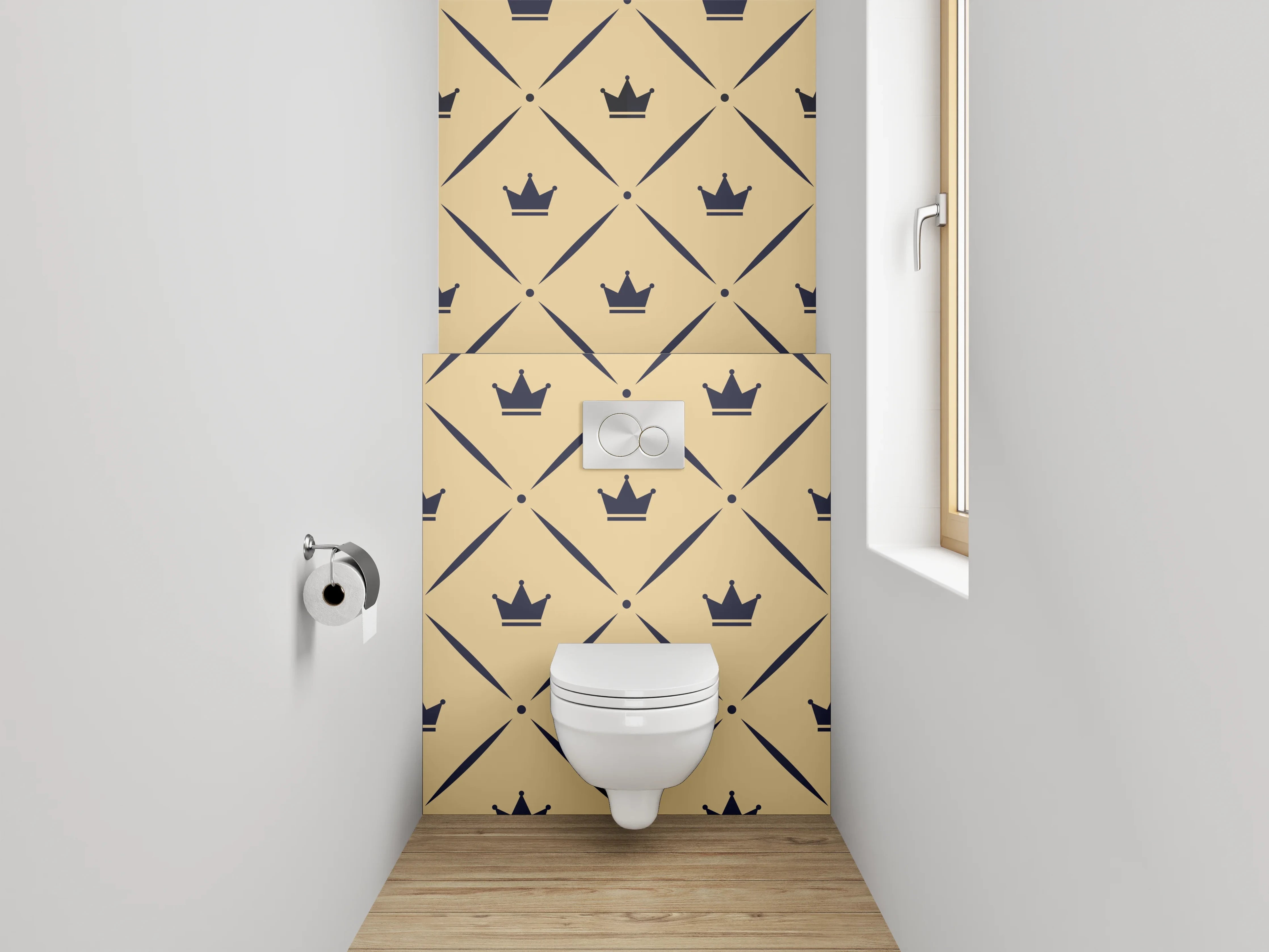 WC-Rückwand - Krone Muster Beige Schwarz